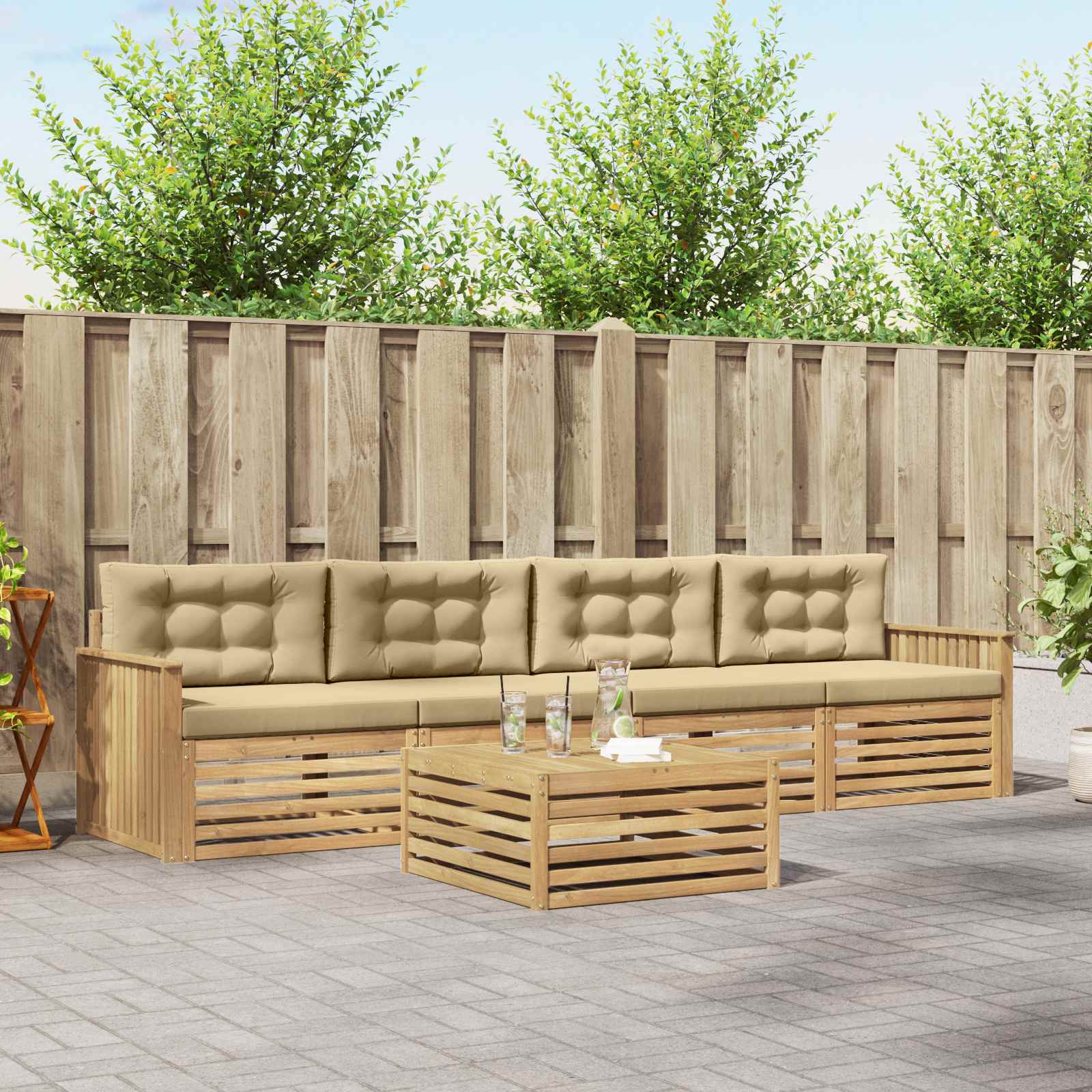 Buiten bankenset 5 pcs Wit en Beige Massief Acaciahout – afbeelding 1