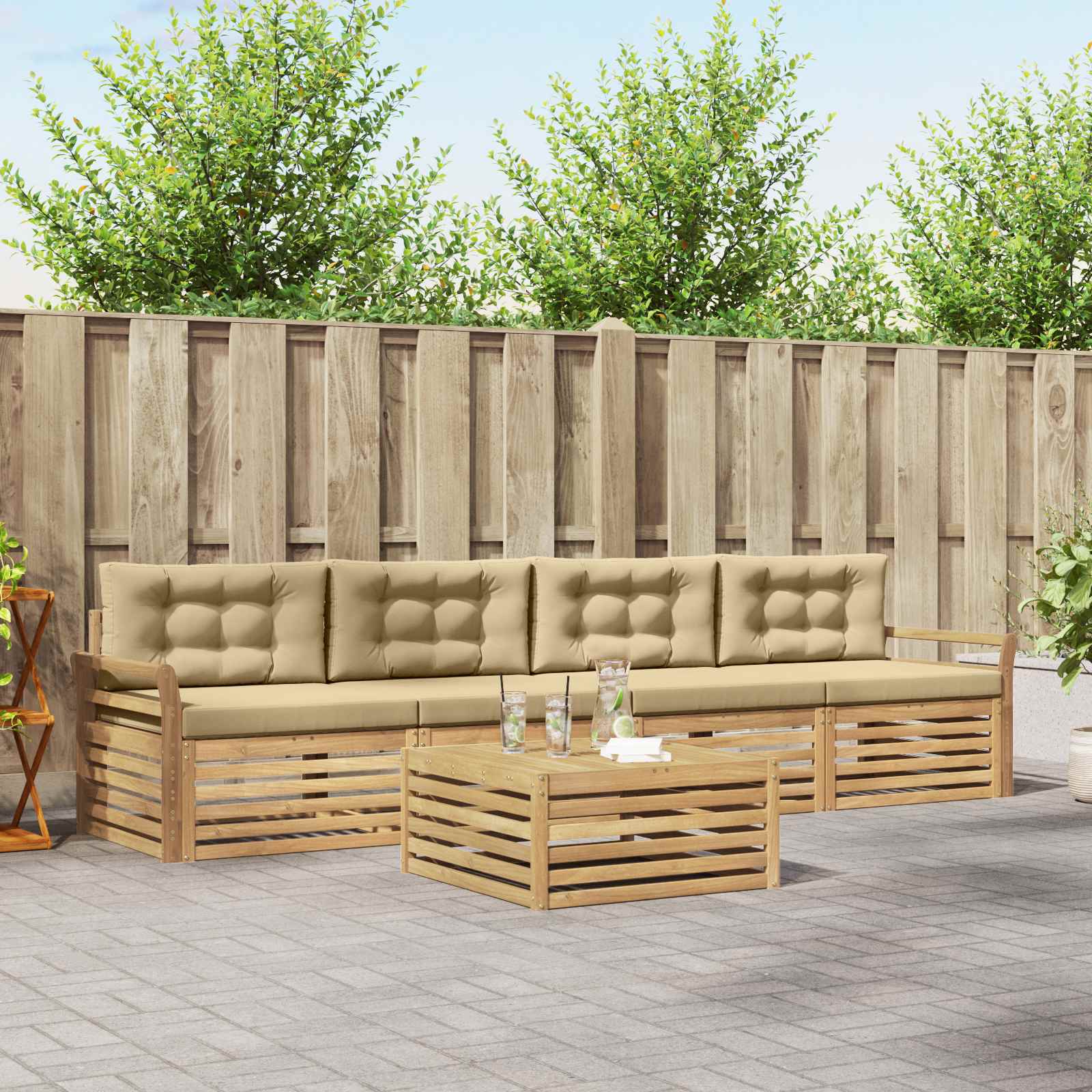 Buiten bankenset 5 pcs Wit en Beige Massief Acaciahout – afbeelding 1