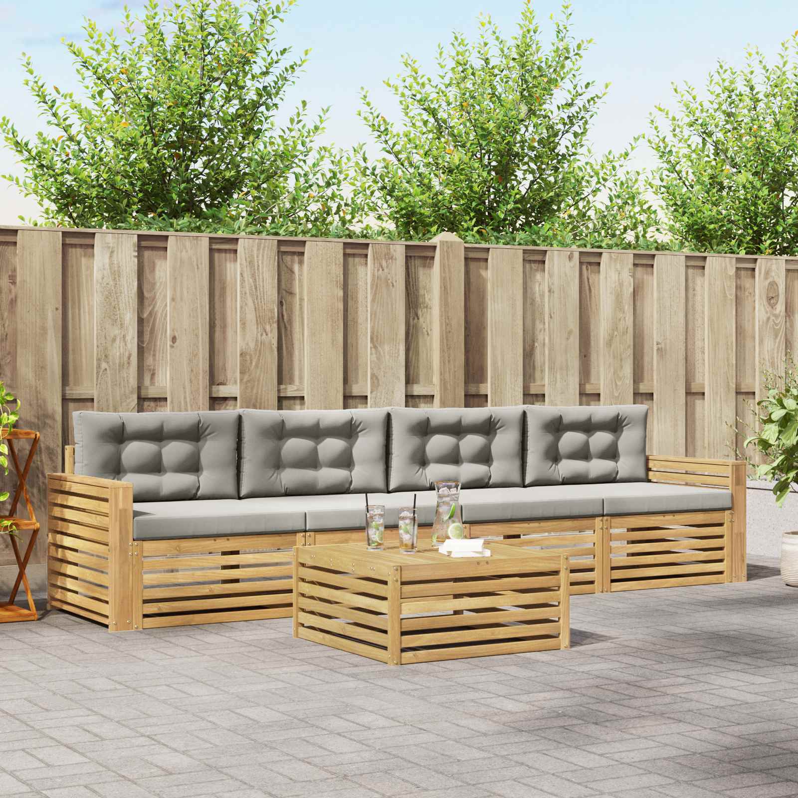 Buiten bankenset 5 pcs Wit en Lichtgrijs Massief Acaciahout