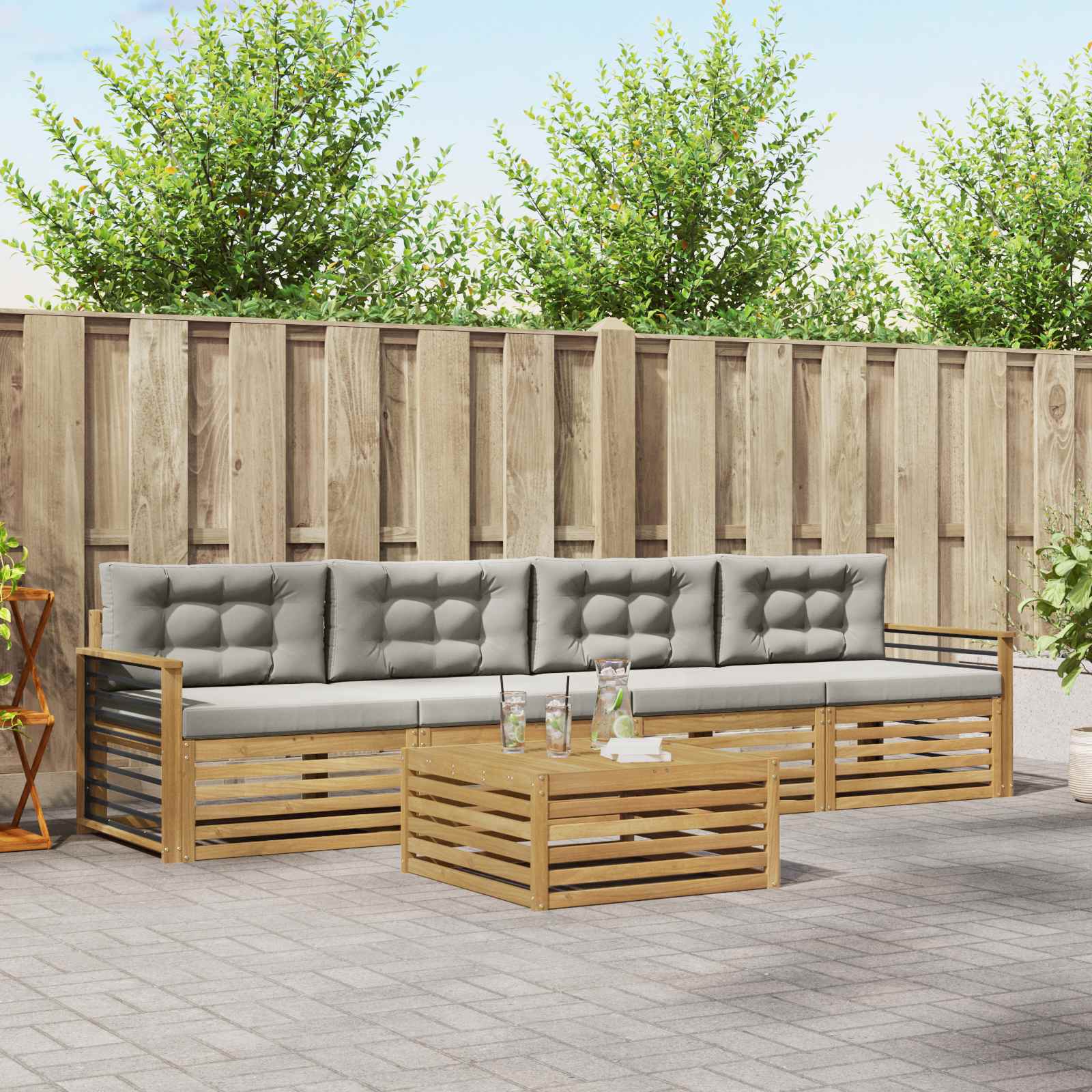 Buiten bankenset 5 pcs Wit en Lichtgrijs Massief Acaciahout