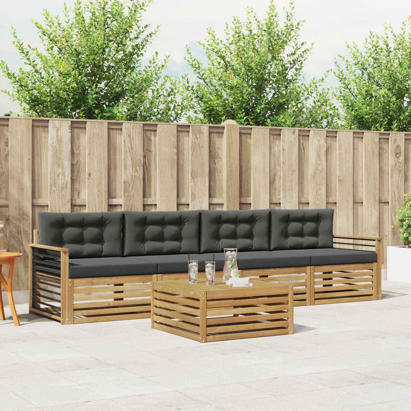 Buiten bankenset met kussen 5 pcs Wit en antracietkleurig – afbeelding 1