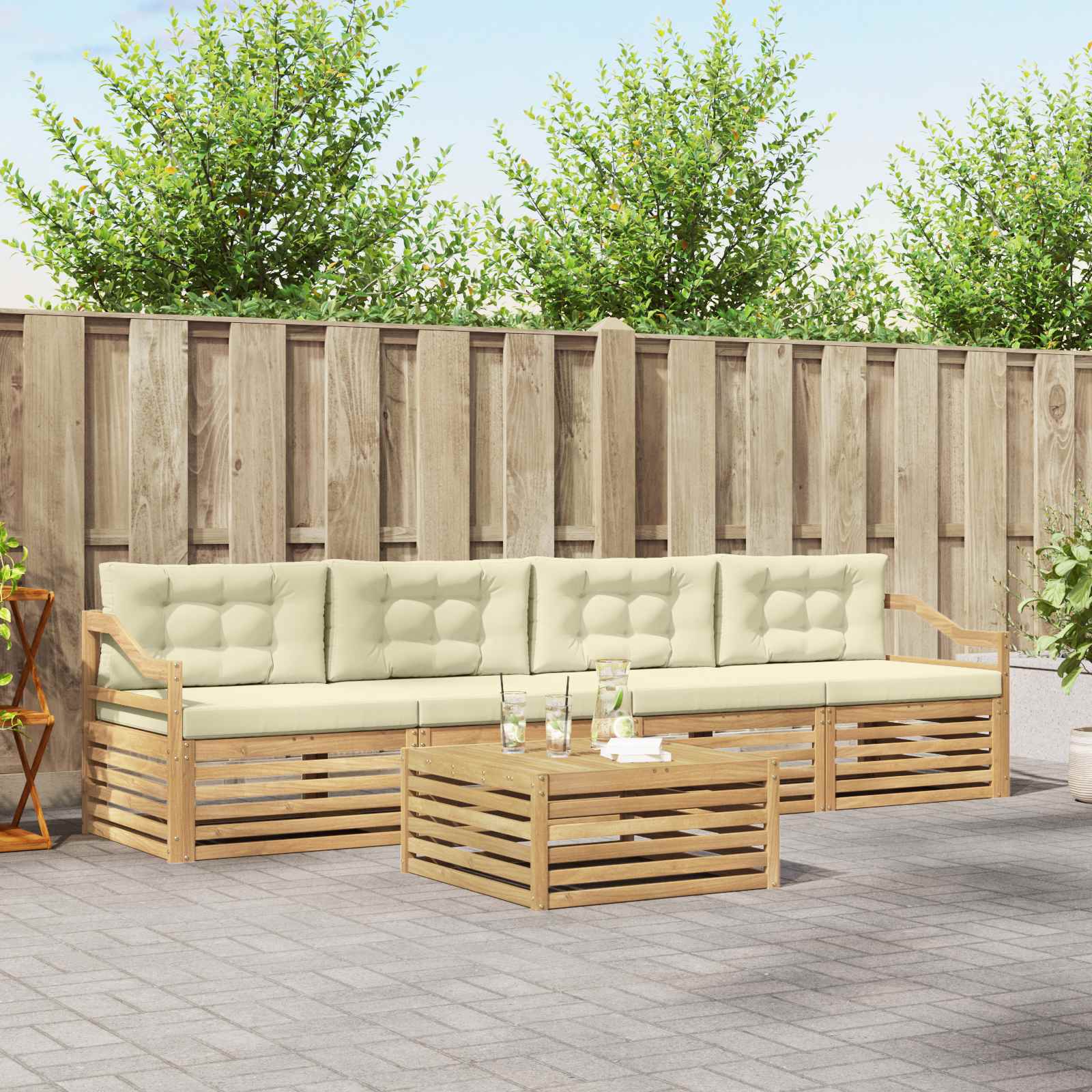 Buiten bankenset 5 pcs Wit en crèmekleurig Massief Acaciahout