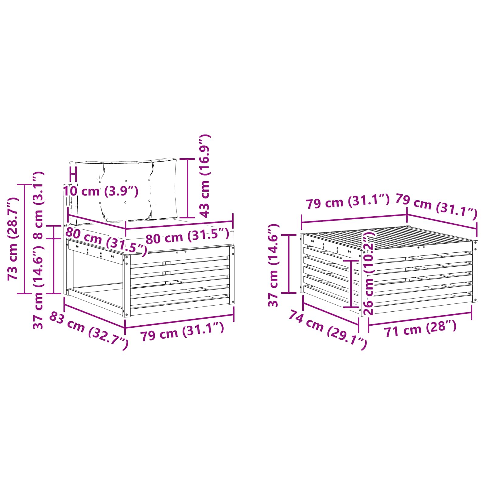 Buiten bankenset 6 pcs Wit en antracietkleurig – afbeelding 8