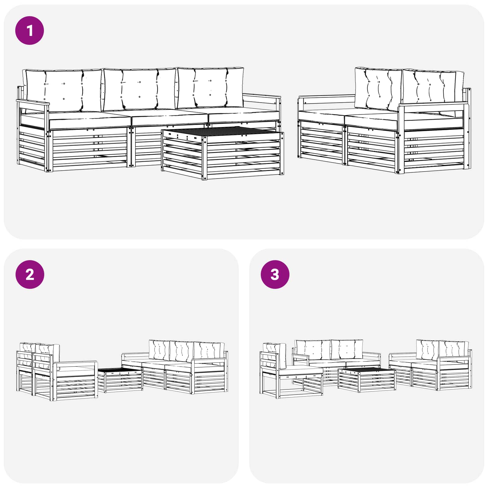 Buiten bankenset 6 pcs Wit en crèmekleurig – afbeelding 6