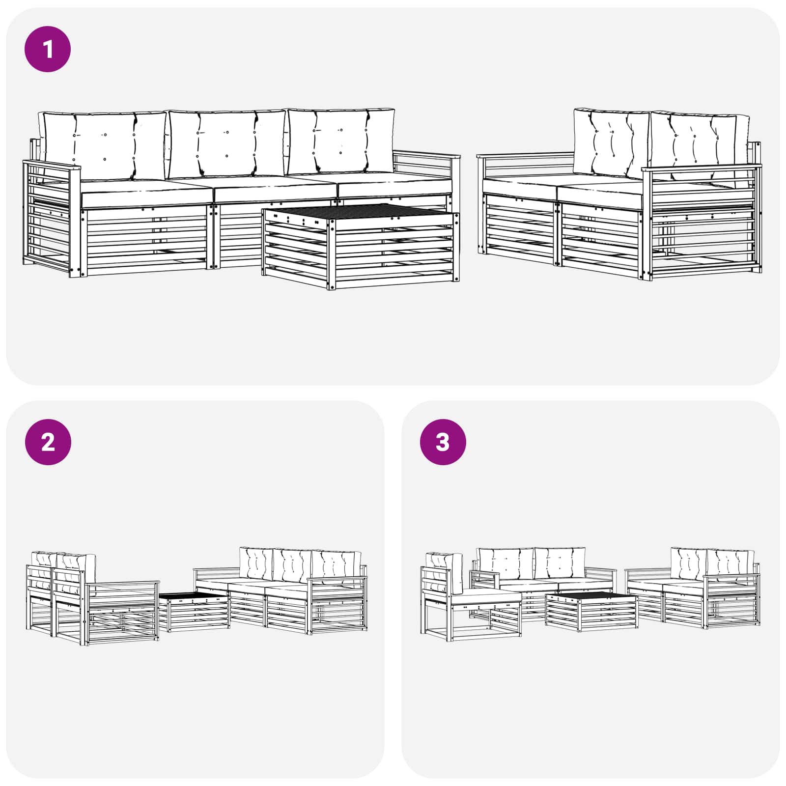 Buiten bankenset 6 pcs Wit en Beige – afbeelding 6