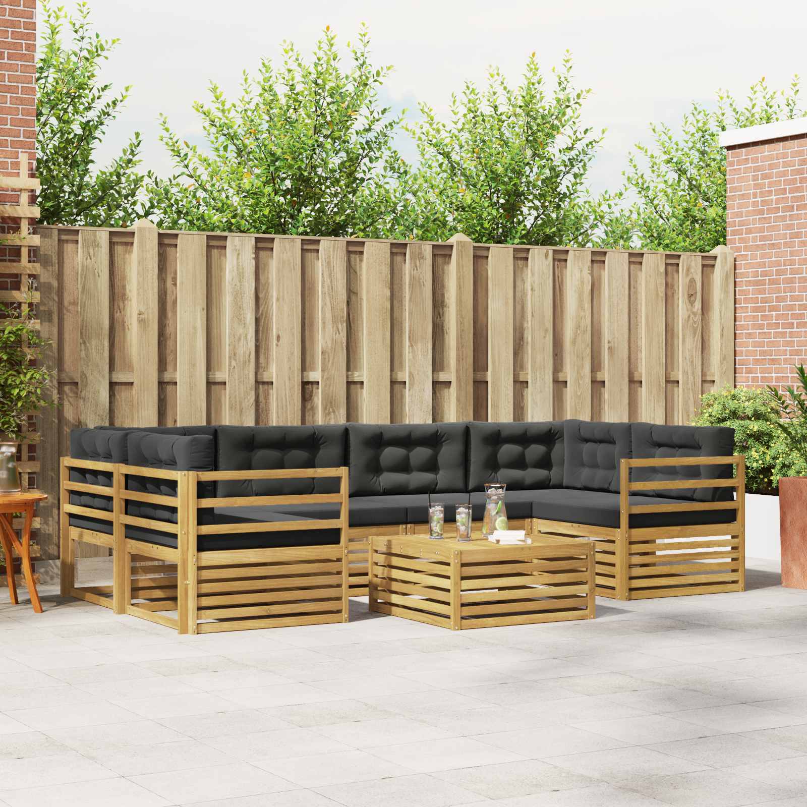 Buiten bankenset 7 pcs Wit en antracietkleurig Polyester