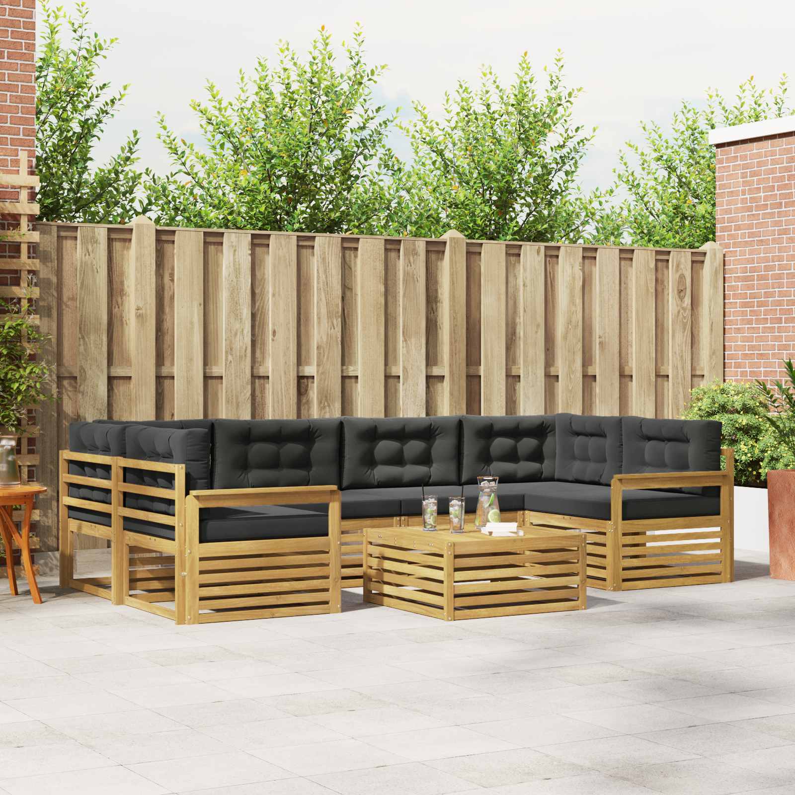 Buiten bankenset 7 pcs Wit en antracietkleurig Polyester – afbeelding 1