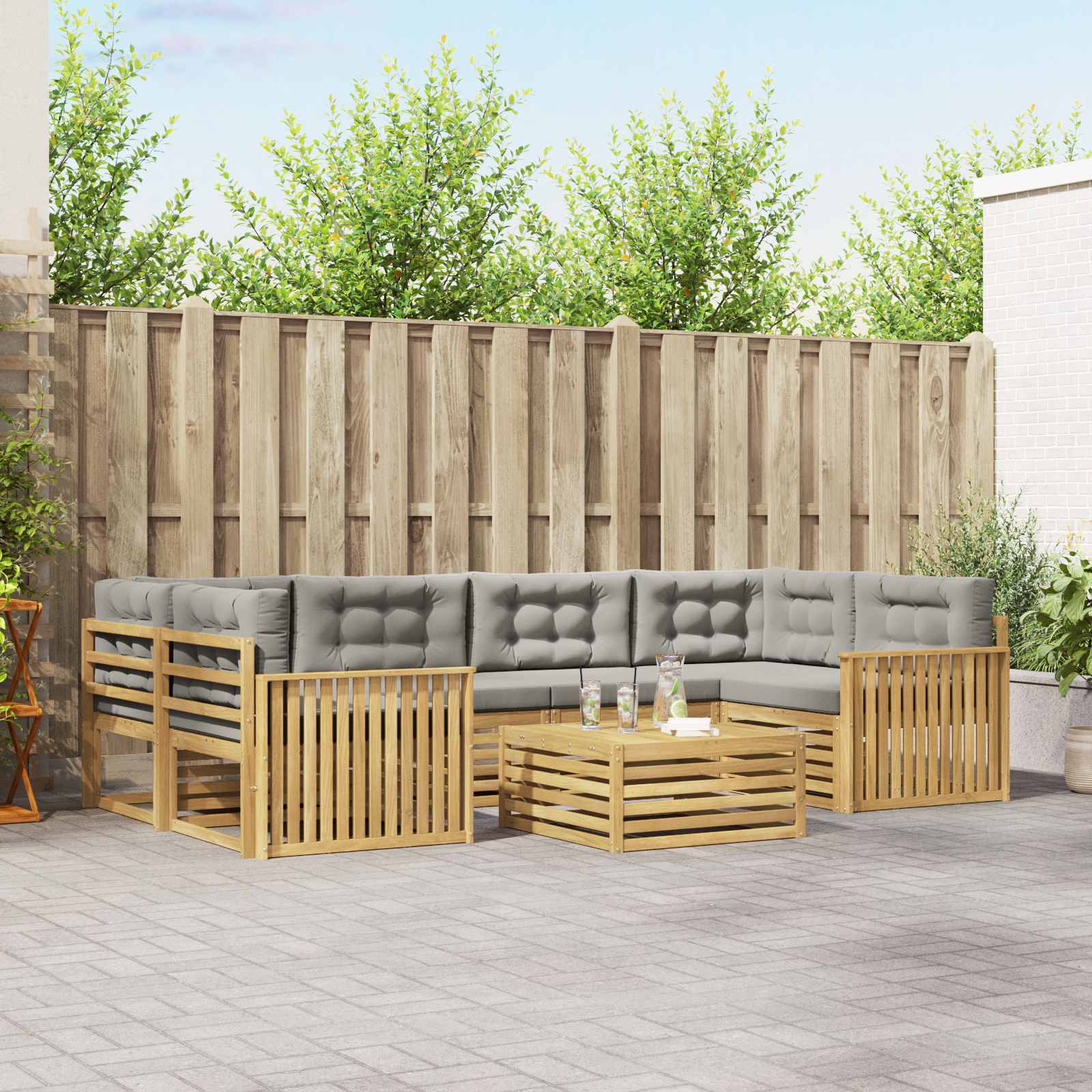 Buiten bankenset 7 pcs Wit en Lichtgrijs – afbeelding 1