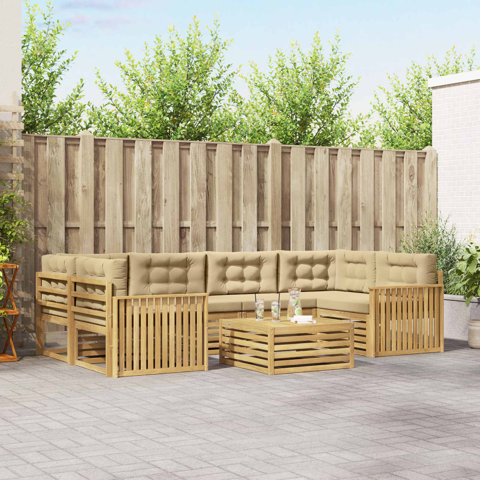 Buiten bankenset 7 pcs Wit en Beige – afbeelding 1
