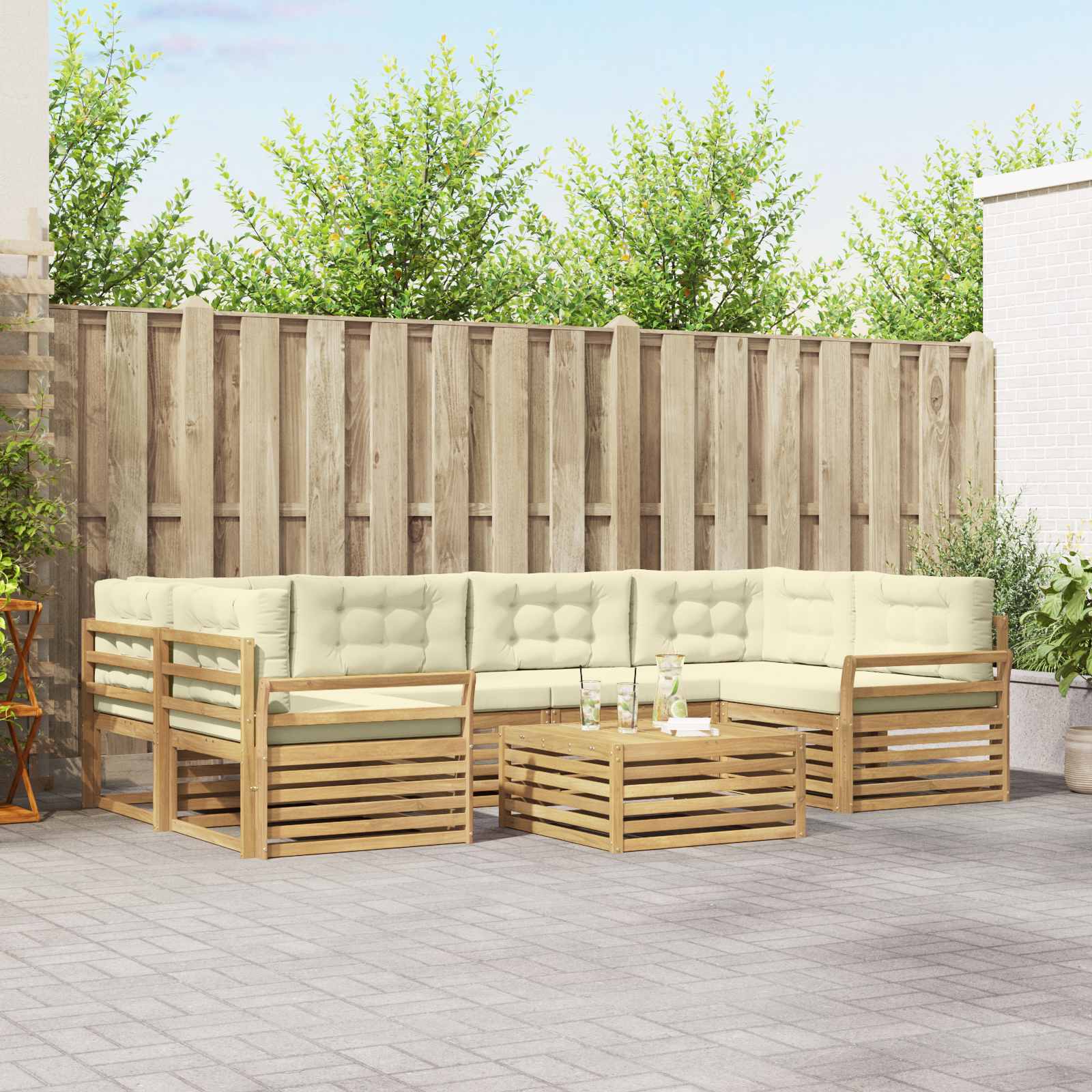 Buiten bankenset 7 pcs Wit en crèmekleurig – afbeelding 1