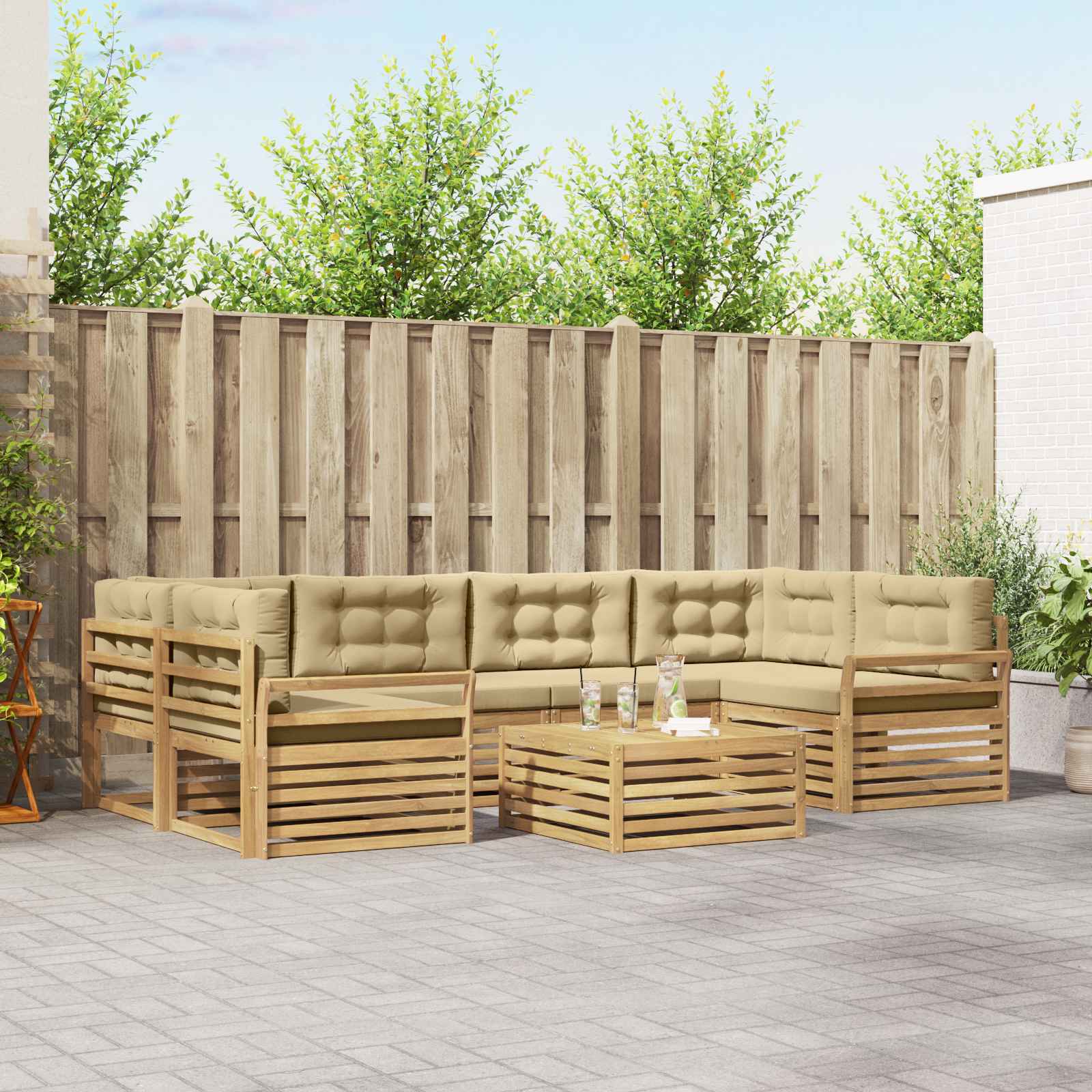 Buiten bankenset 7 pcs Wit en Beige