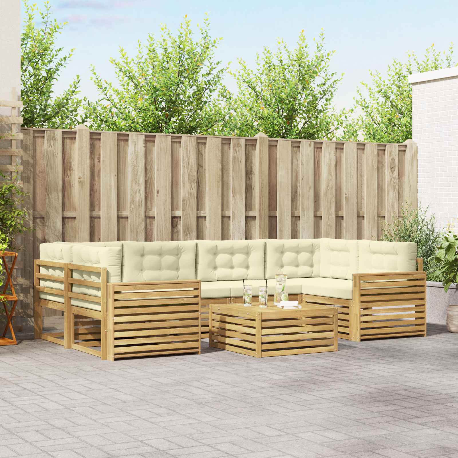 Buiten bankenset 7 pcs Wit en crèmekleurig – afbeelding 1