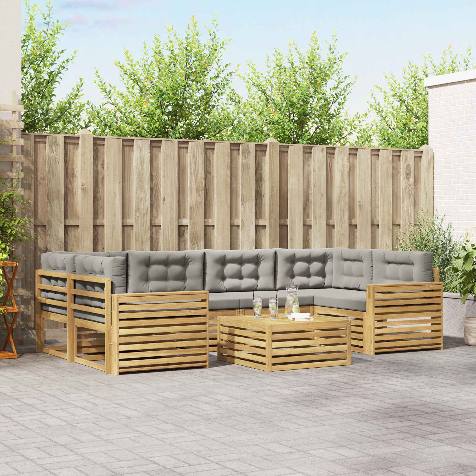Buiten bankenset 7 pcs Wit en Lichtgrijs