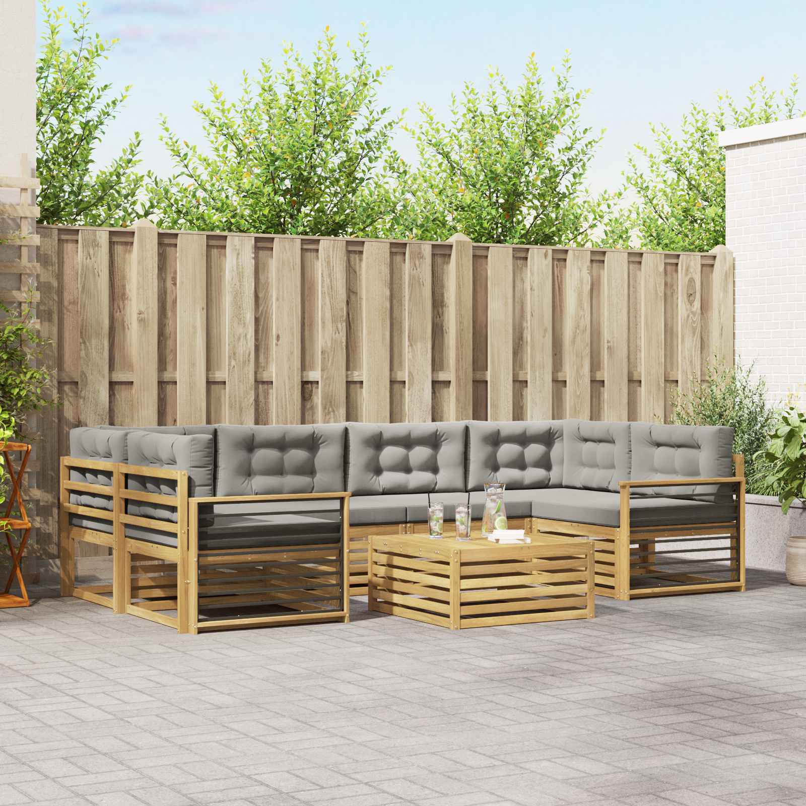 Buiten bankenset met kussen 7 pcs Wit en Lichtgrijs Polyester