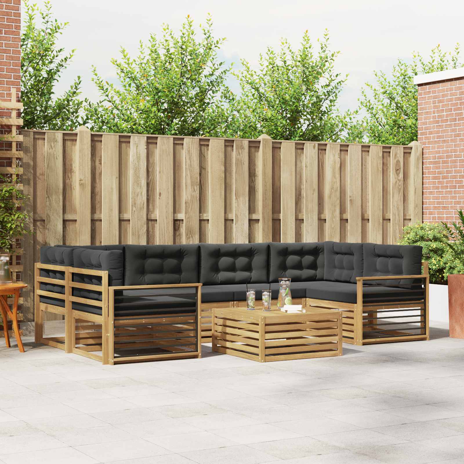 Buiten bankenset 7 pcs Wit en antracietkleurig Polyester – afbeelding 1