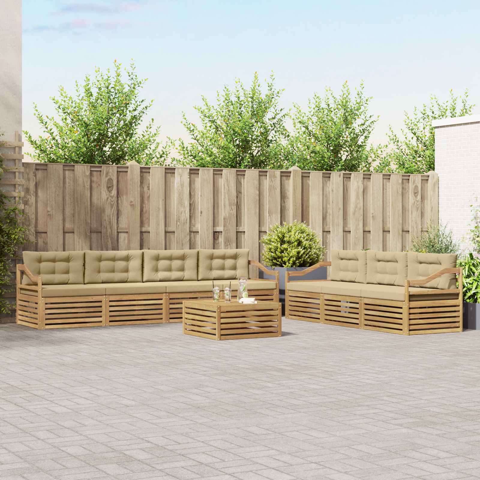 Buiten bankenset 8 pcs Wit en Beige 79 x 79 x 37 cm Polyester