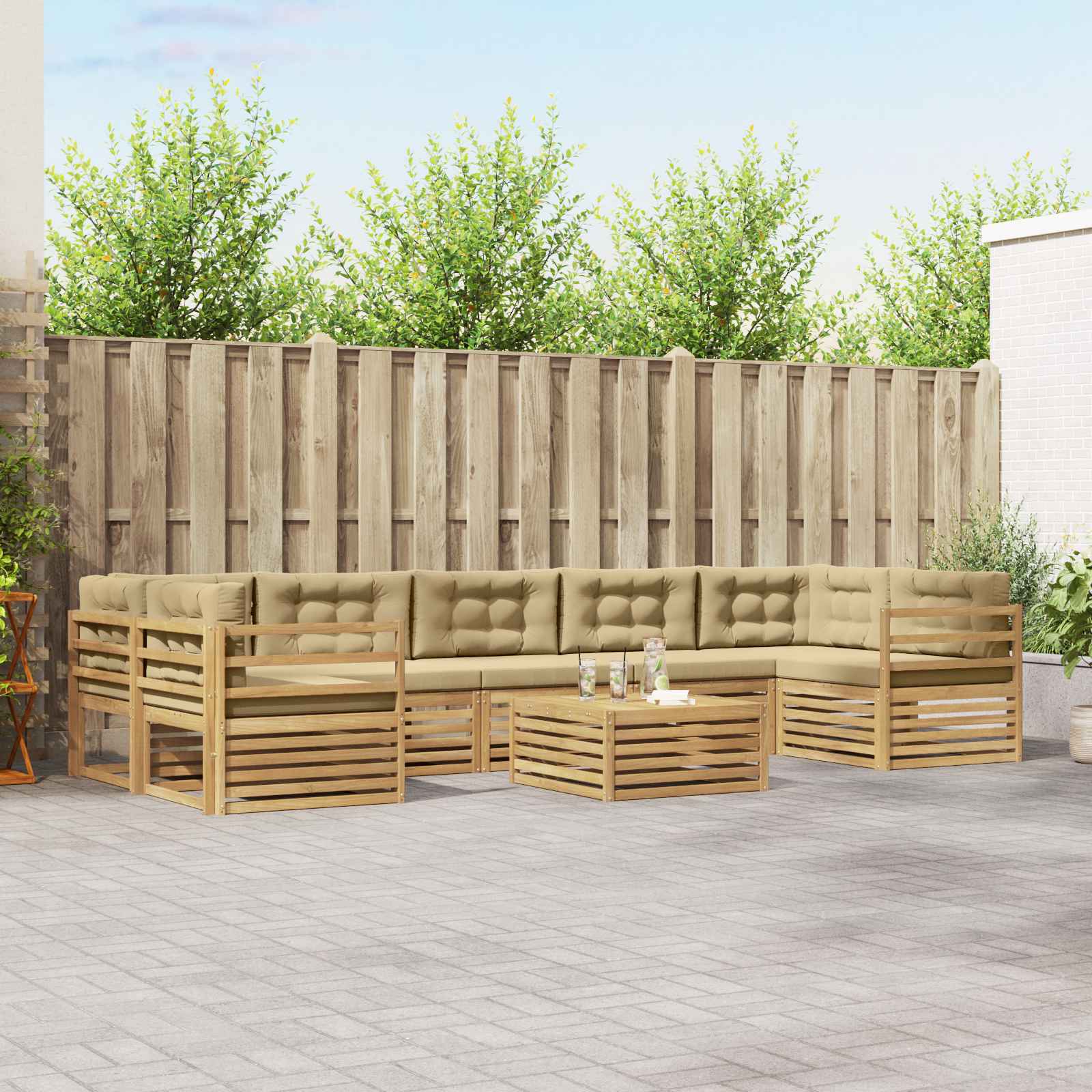 Buiten bankenset 8 pcs Wit en Beige Massief Acaciahout – afbeelding 1