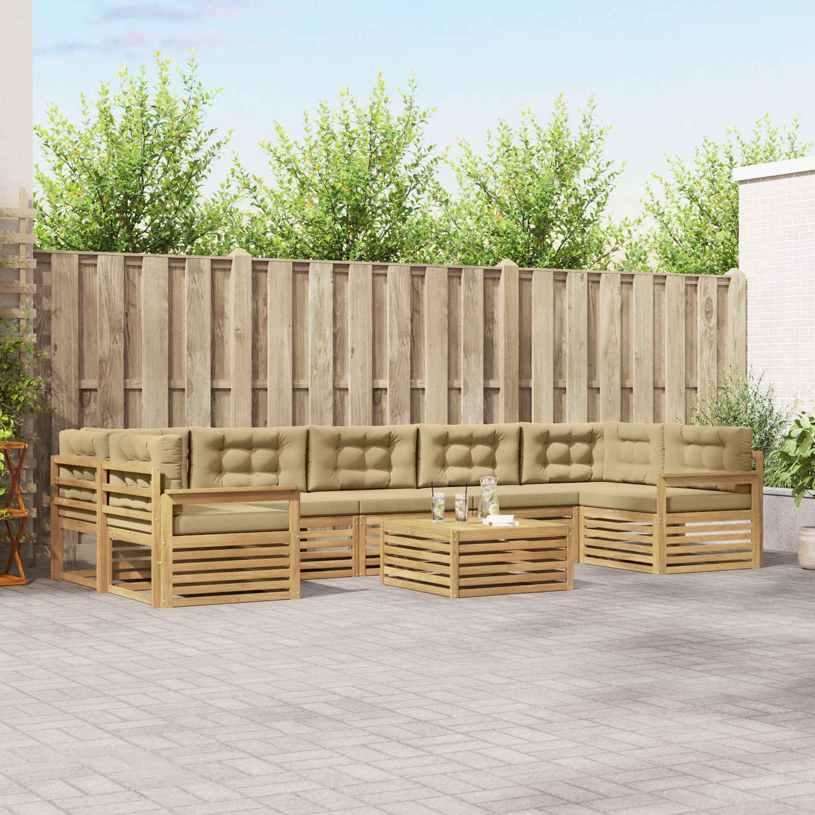 Buiten bankenset 8 pcs Wit en Beige Massief Acaciahout – afbeelding 1