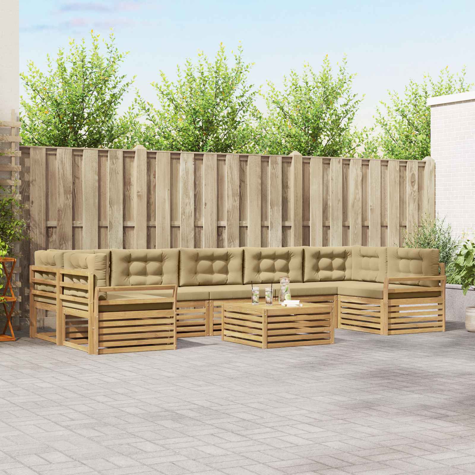 Buiten bankenset 8 pcs Wit en Beige Massief Acaciahout – afbeelding 1