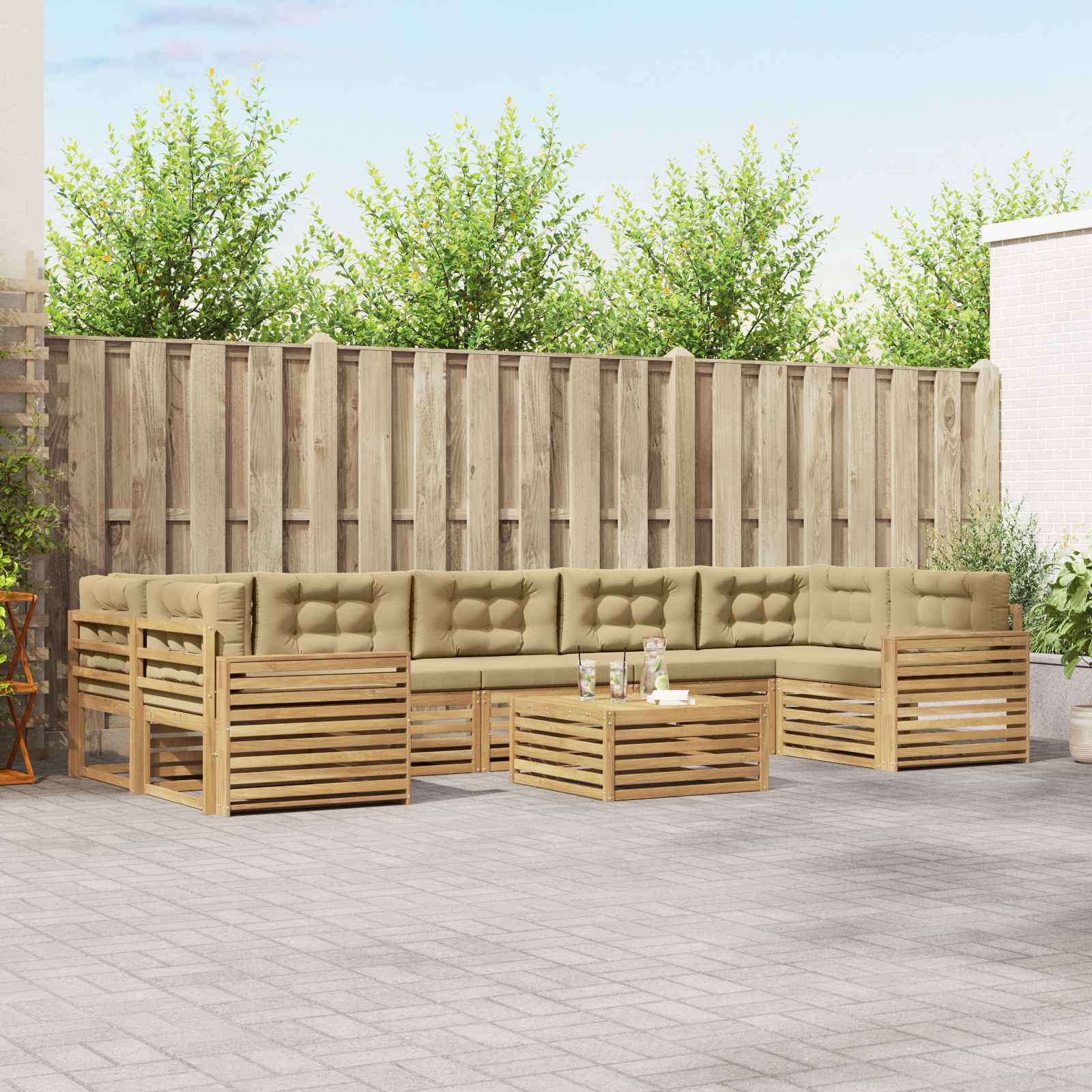 Buiten bankenset 8 pcs Wit en Beige Massief Acaciahout – afbeelding 1