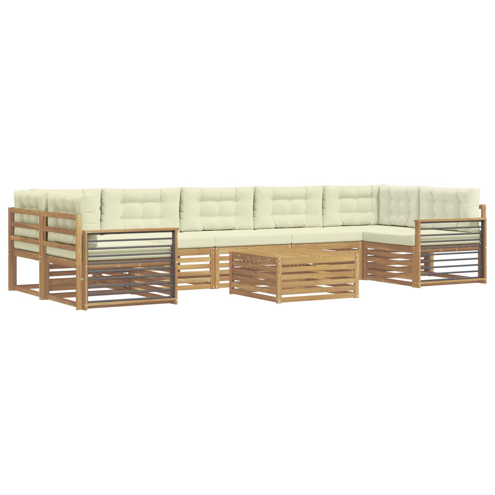 Buiten bankenset 8 pcs Wit en crèmekleurig Massief Acaciahout – afbeelding 2