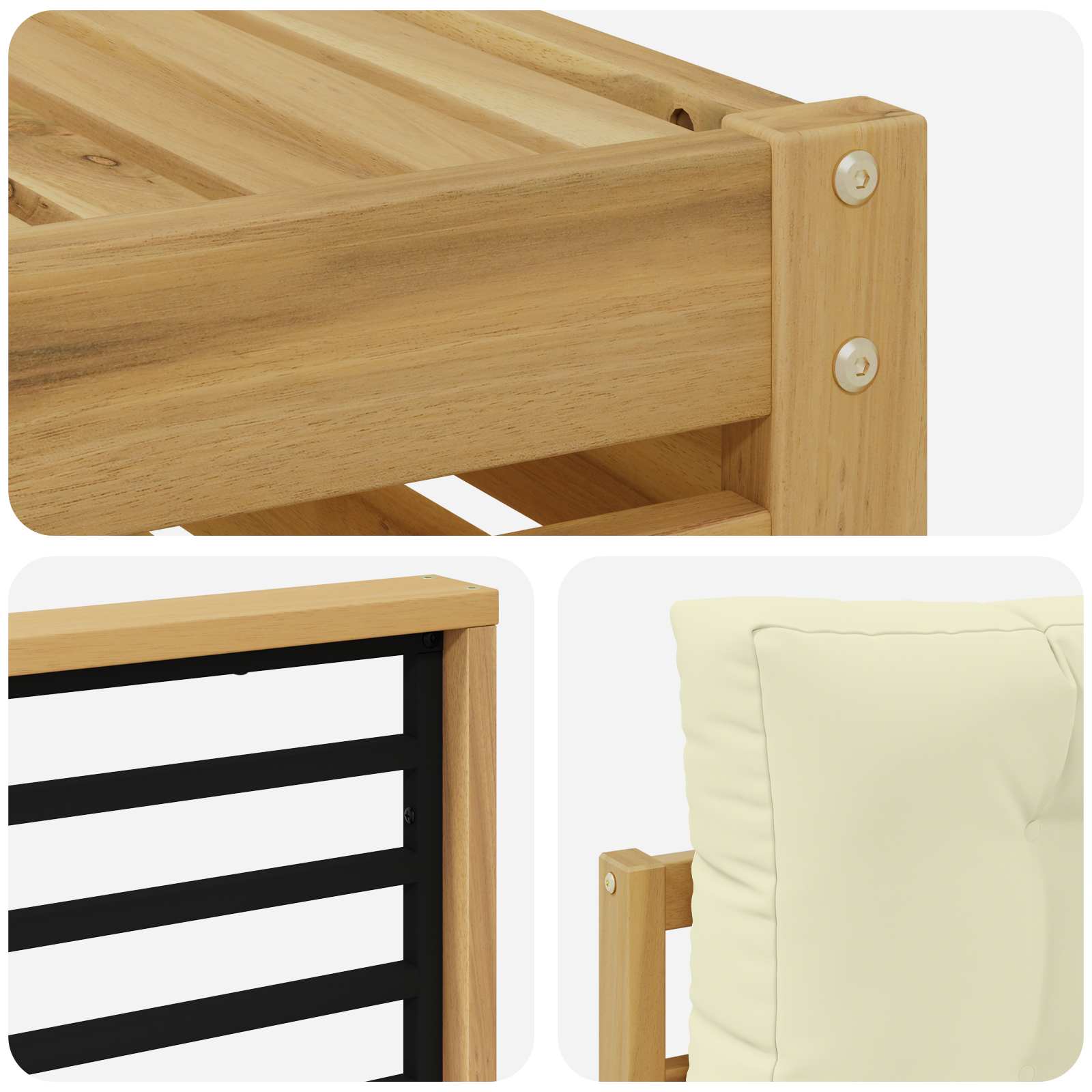Buiten bankenset 8 pcs Wit en crèmekleurig Massief Acaciahout – afbeelding 6