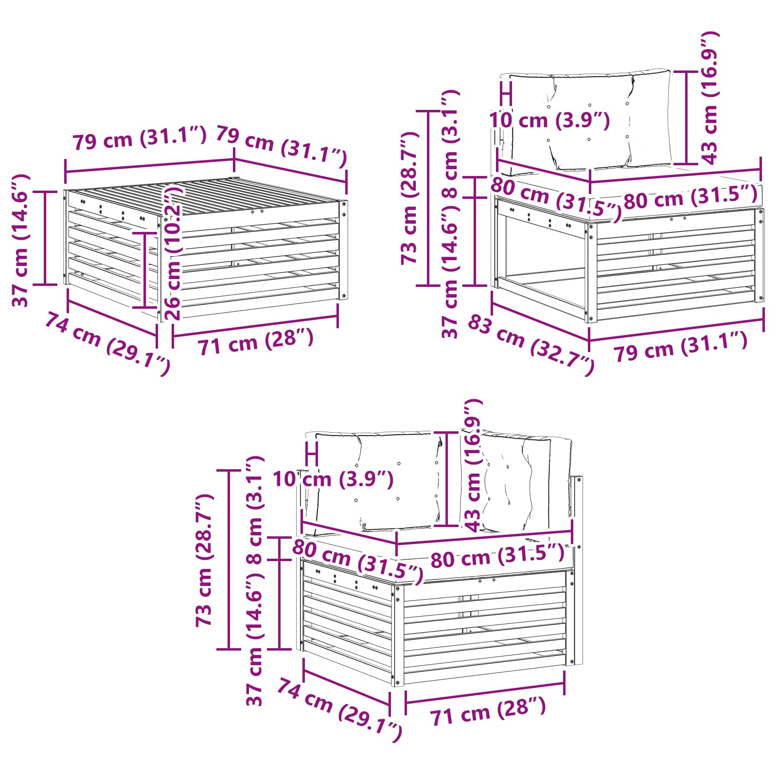 Buiten bankenset 8 pcs Wit en antracietkleurig – afbeelding 8