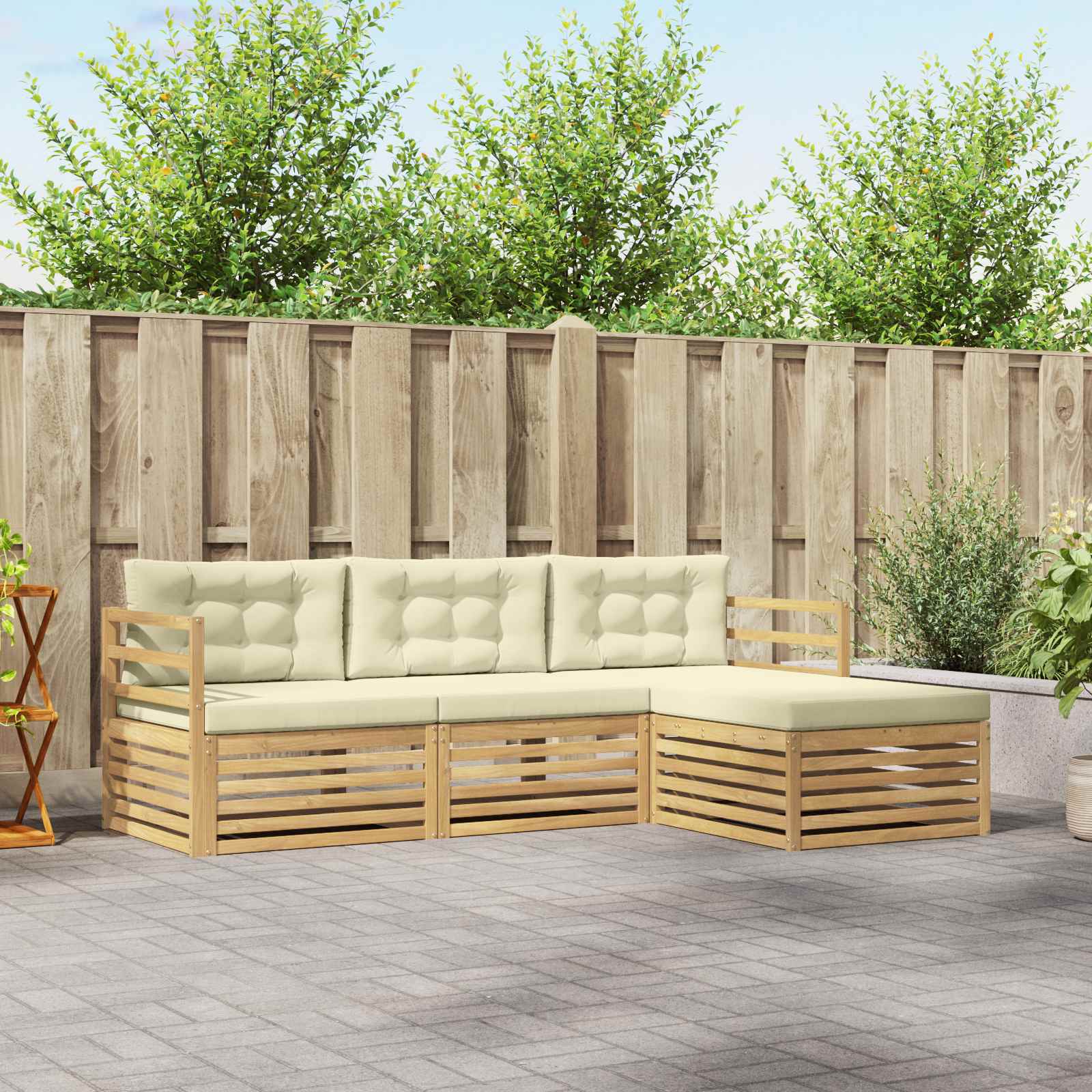 Buiten bankenset met kussen 4 pcs Wit en crèmekleurig Polyester
