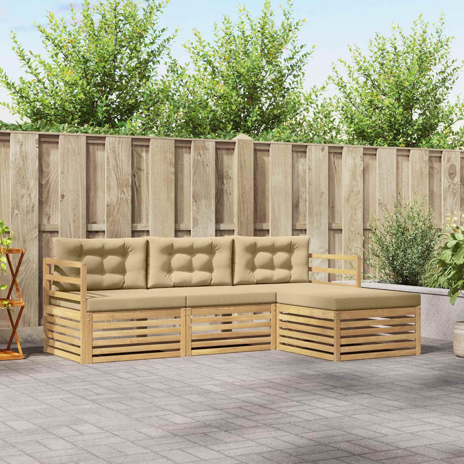 Buiten bankenset met kussen 4 pcs Wit en Beige Polyester – afbeelding 1