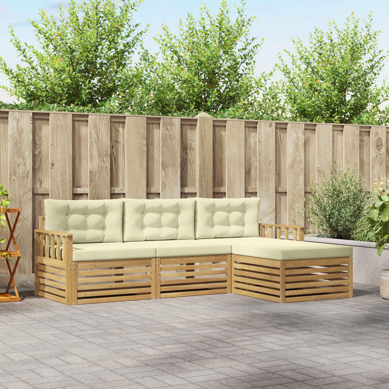 Buiten bankenset met kussen 4 pcs Wit en crèmekleurig Polyester – afbeelding 1