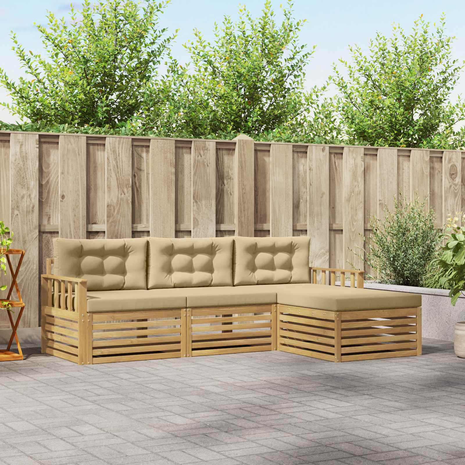 Buiten bankenset met kussen 4 pcs Wit en Beige Polyester – afbeelding 1