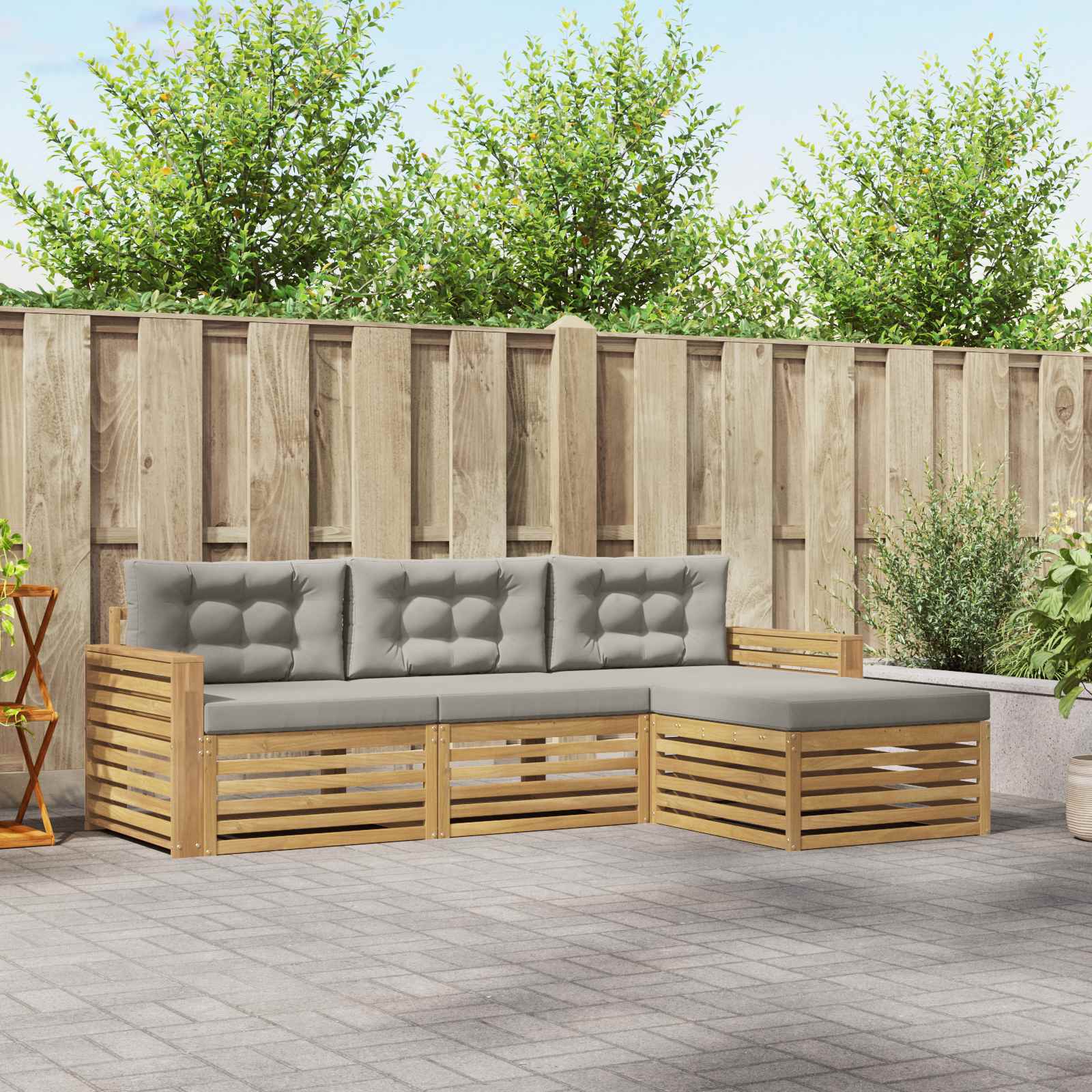 Buiten bankenset 4 pcs Wit en Lichtgrijs – afbeelding 1