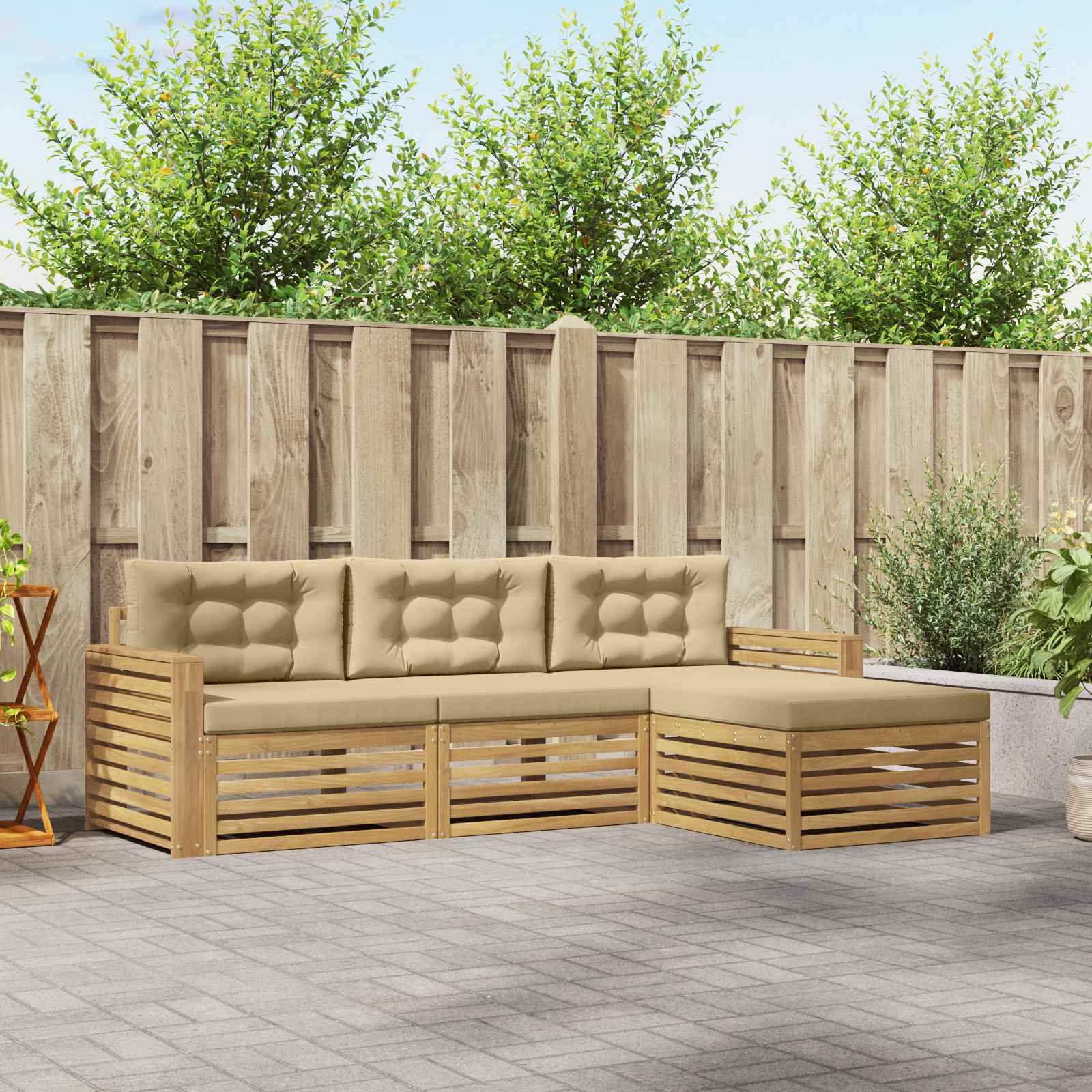 Buiten bankenset 4 pcs Wit en Beige – afbeelding 1