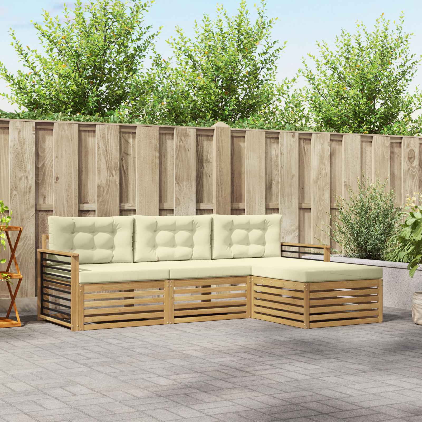 Buiten bankenset met kussen 4 pcs Wit en crèmekleurig Polyester