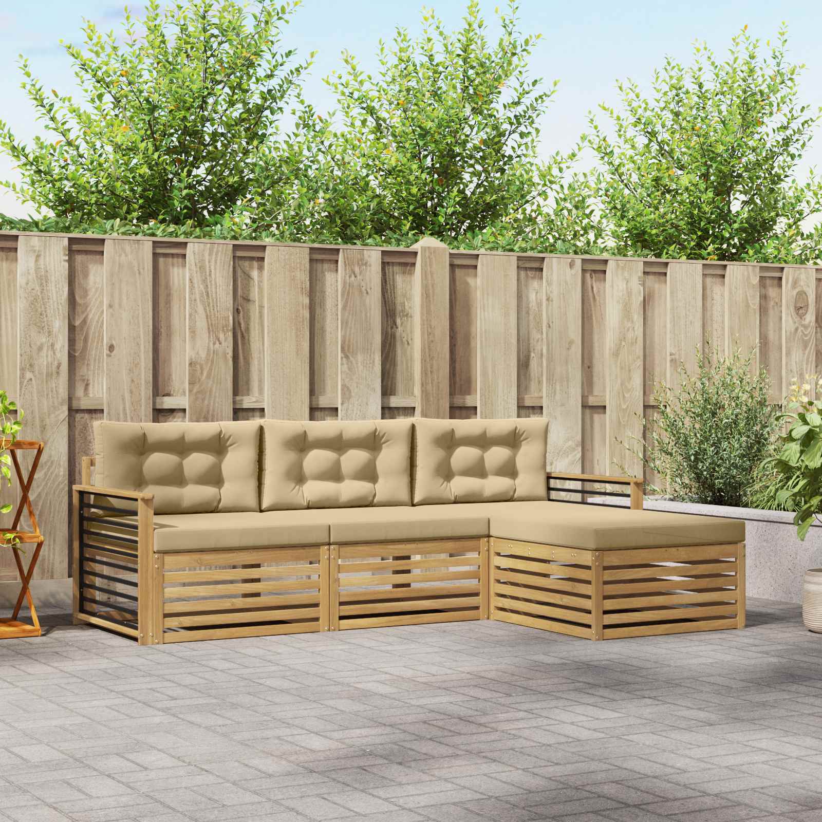 Buiten bankenset met kussen 4 pcs Wit en Beige Polyester