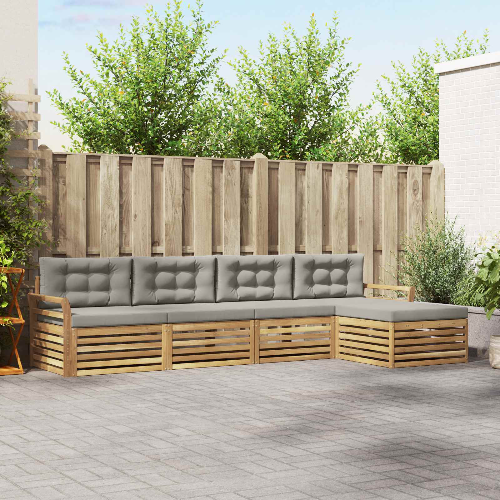 Buiten bankenset 5 pcs Wit en Lichtgrijs