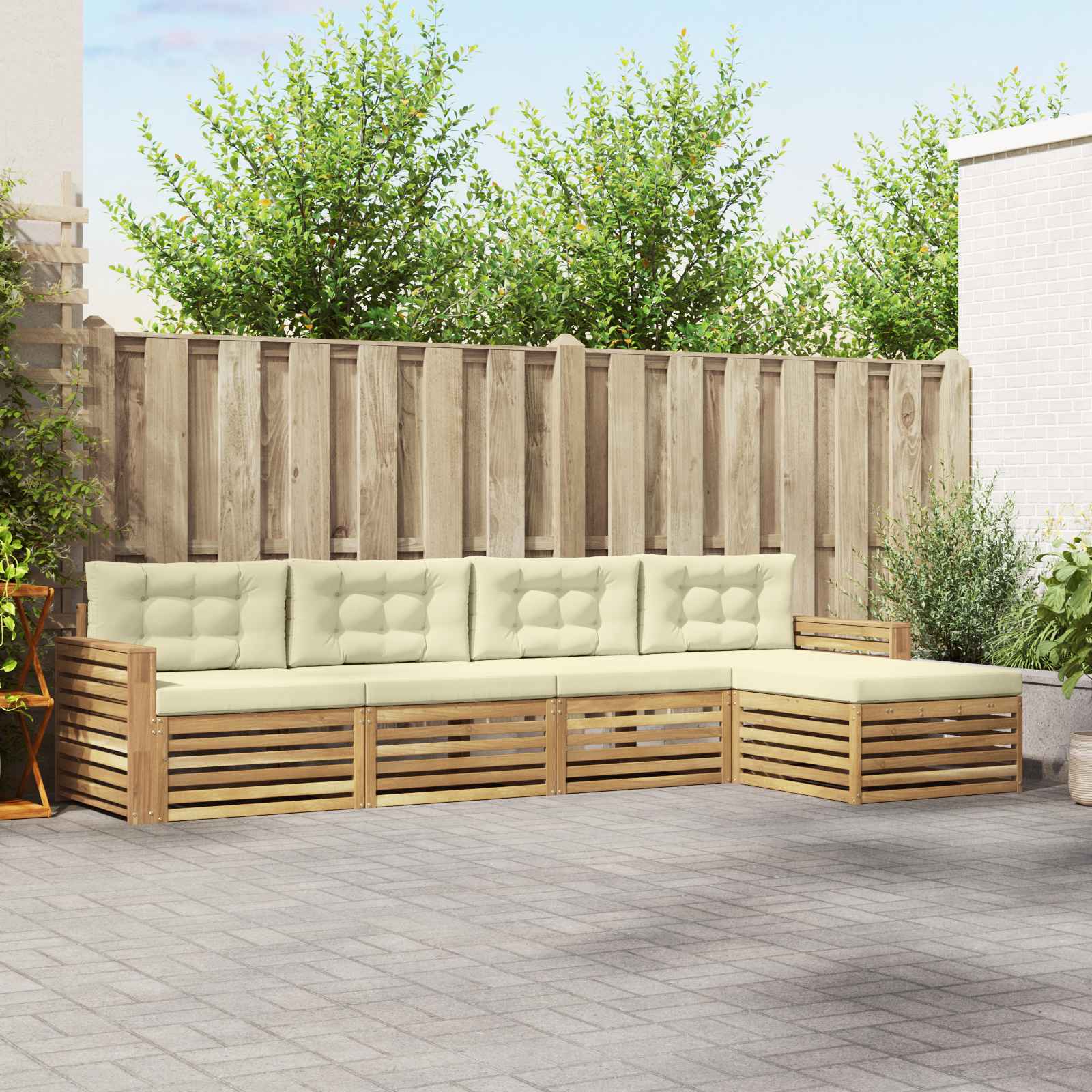 Buiten bankenset 5 pcs Wit en crèmekleurig – afbeelding 1
