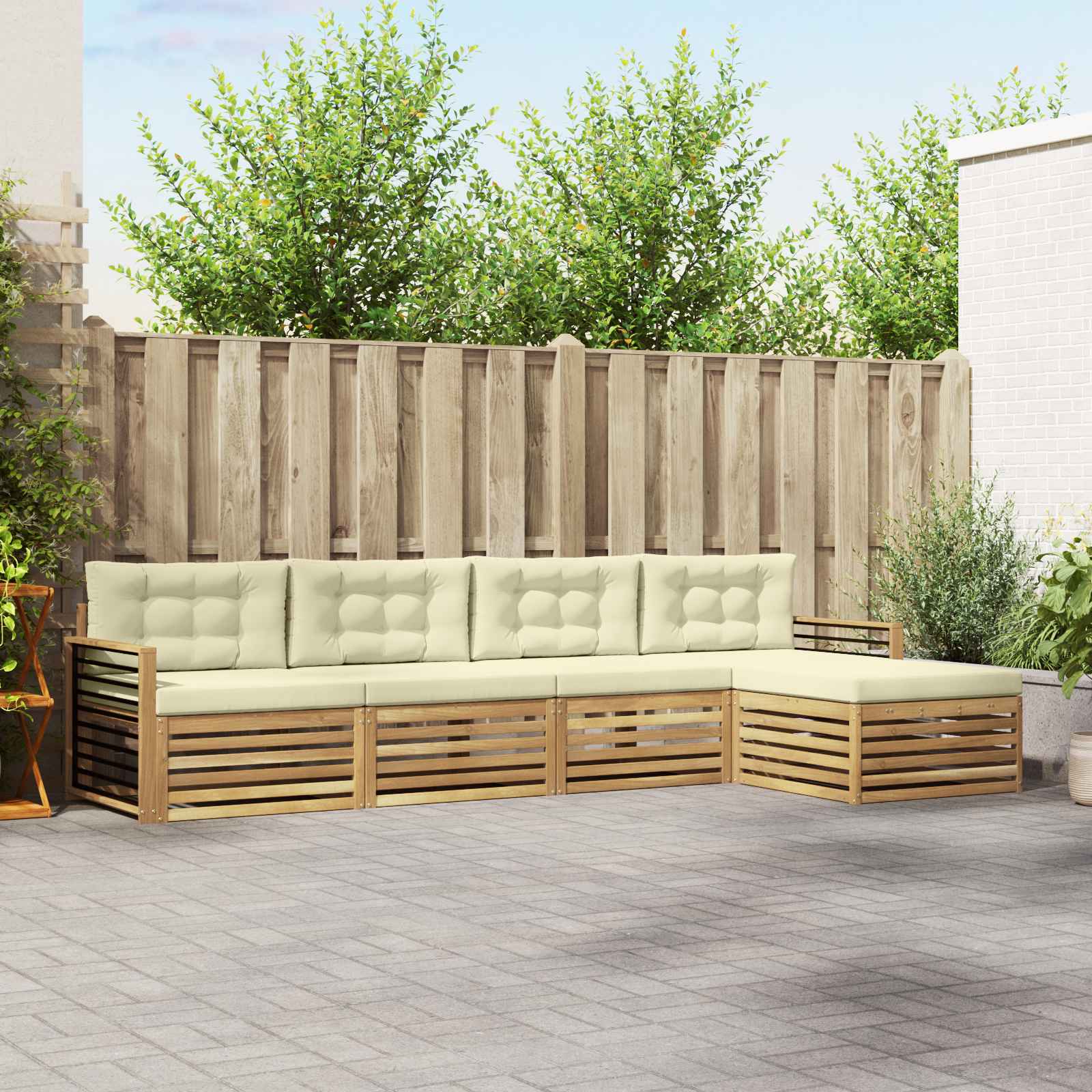 Buiten bankenset met kussen 5 pcs Wit en crèmekleurig Polyester – afbeelding 1