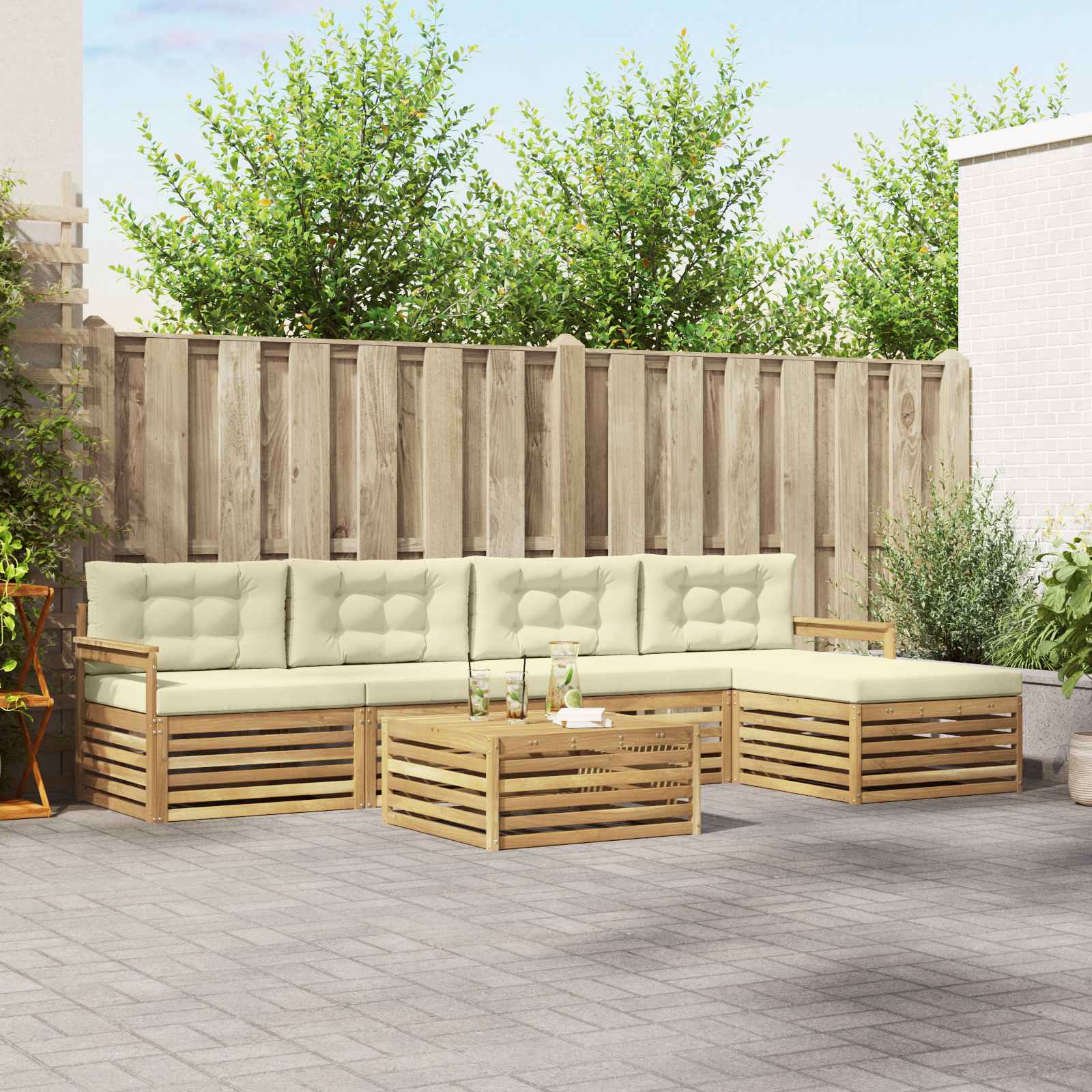 Buiten bankenset met kussen 7 pcs Wit en crèmekleurig Polyester – afbeelding 1