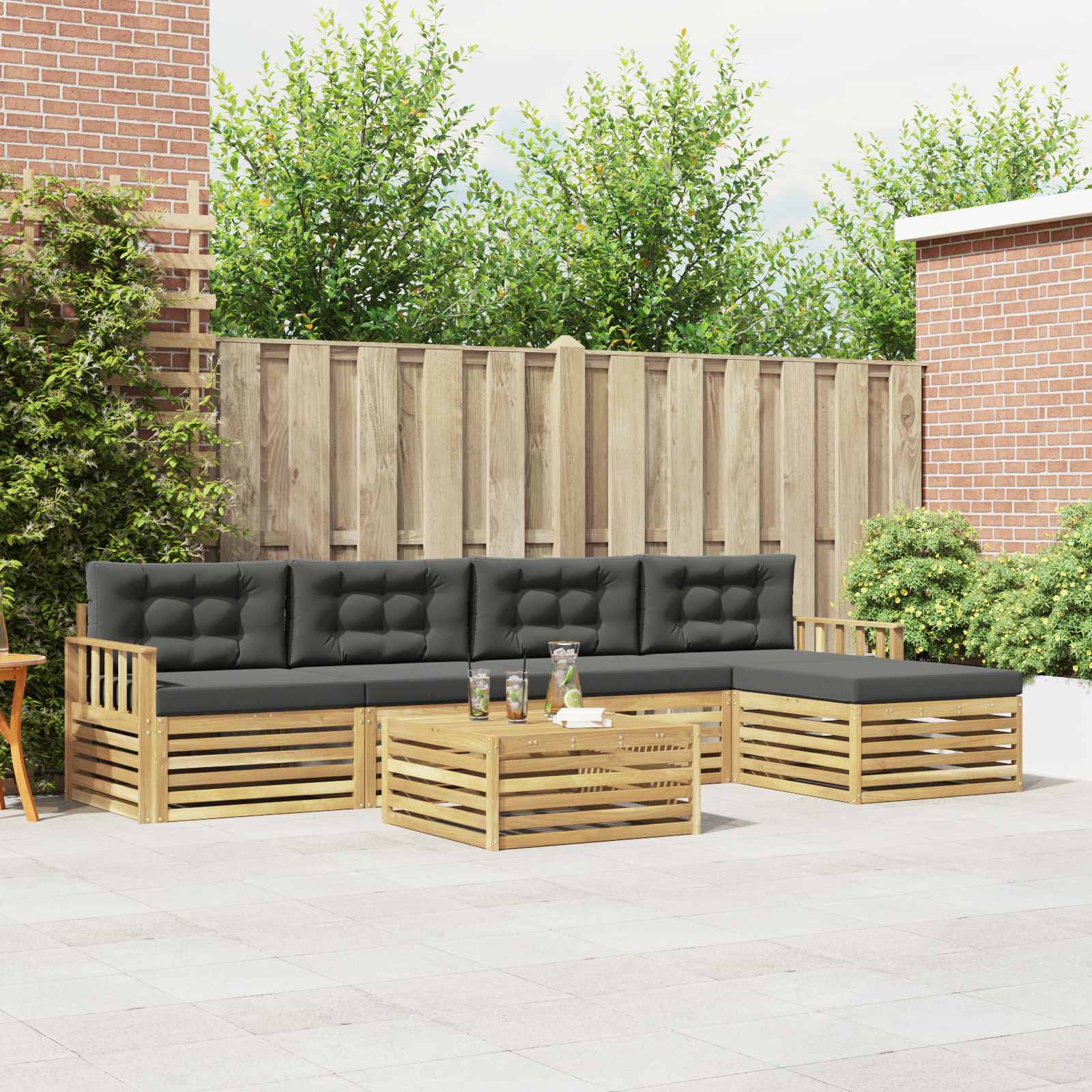 Buiten bankenset 7 pcs Wit en antracietkleurig Polyester – afbeelding 1