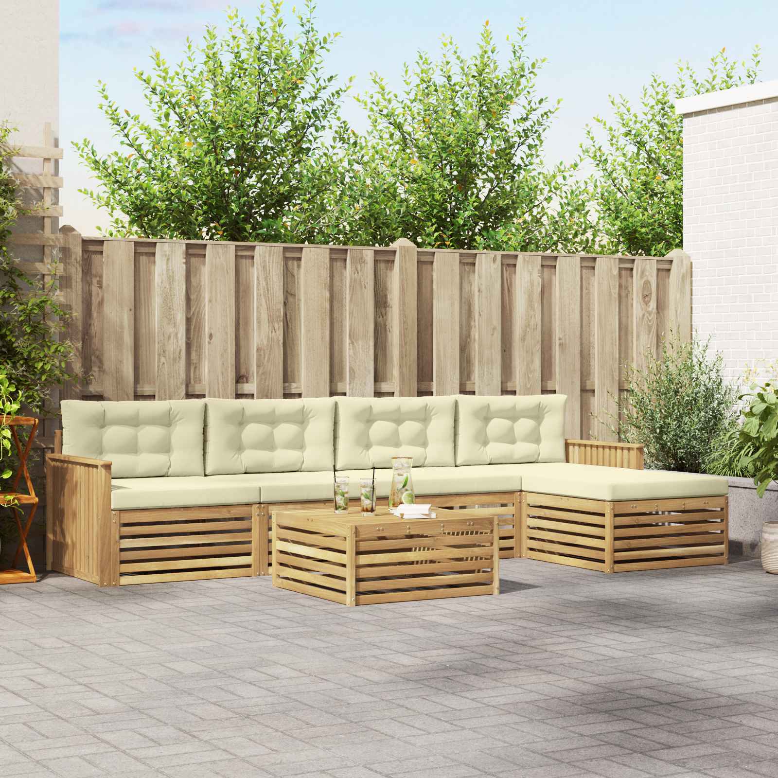Buiten bankenset 6 pcs Wit en crèmekleurig 79 x 79 x 37 cm – afbeelding 1