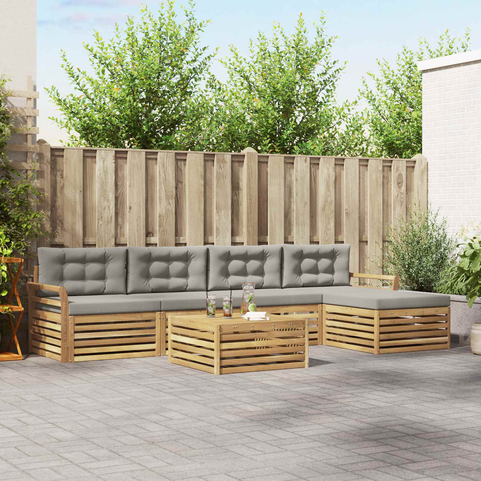 Buiten bankenset 6 pcs Wit en Lichtgrijs 79 x 79 x 37 cm – afbeelding 1