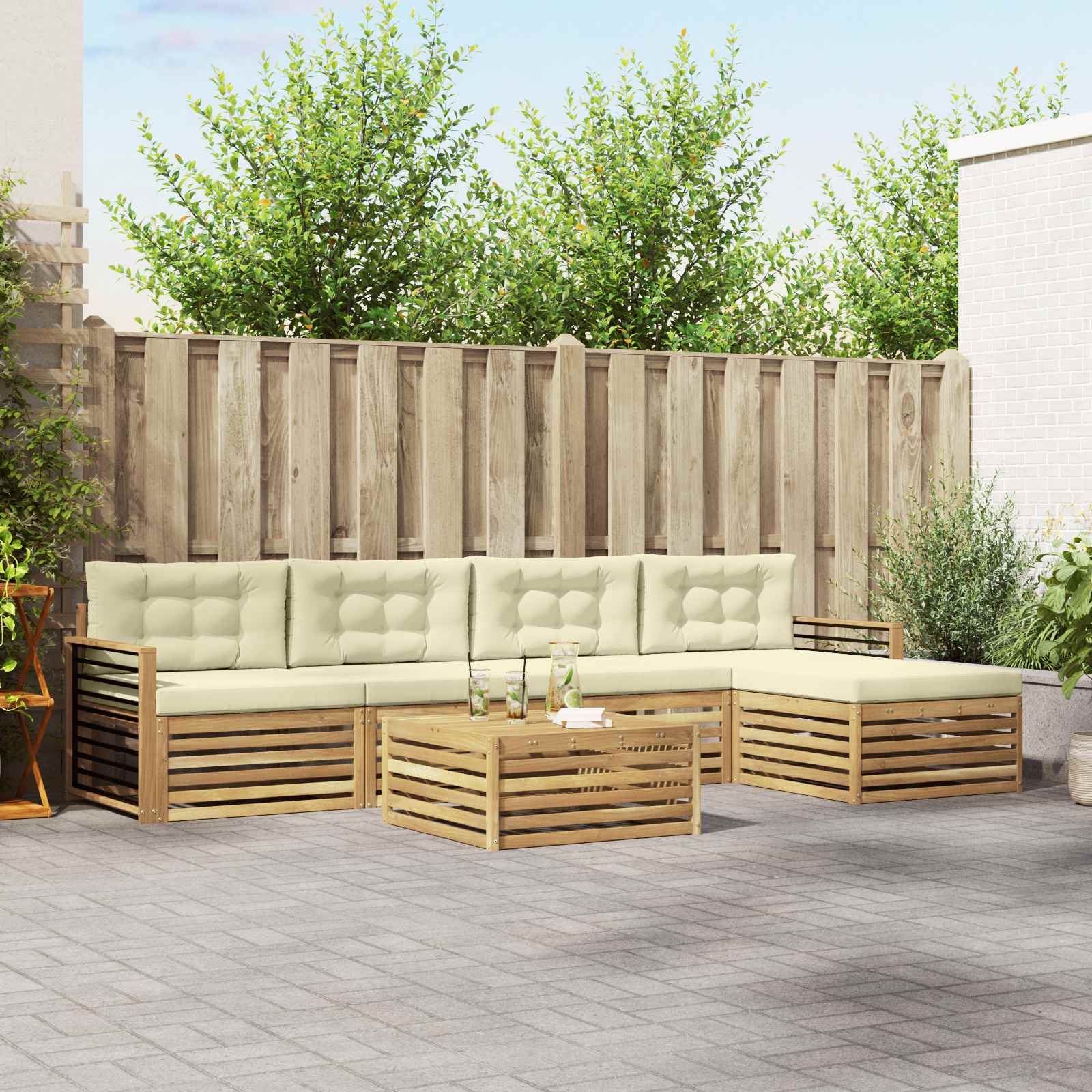 Buiten bankenset met kussen 7 pcs Wit en crèmekleurig Polyester – afbeelding 1