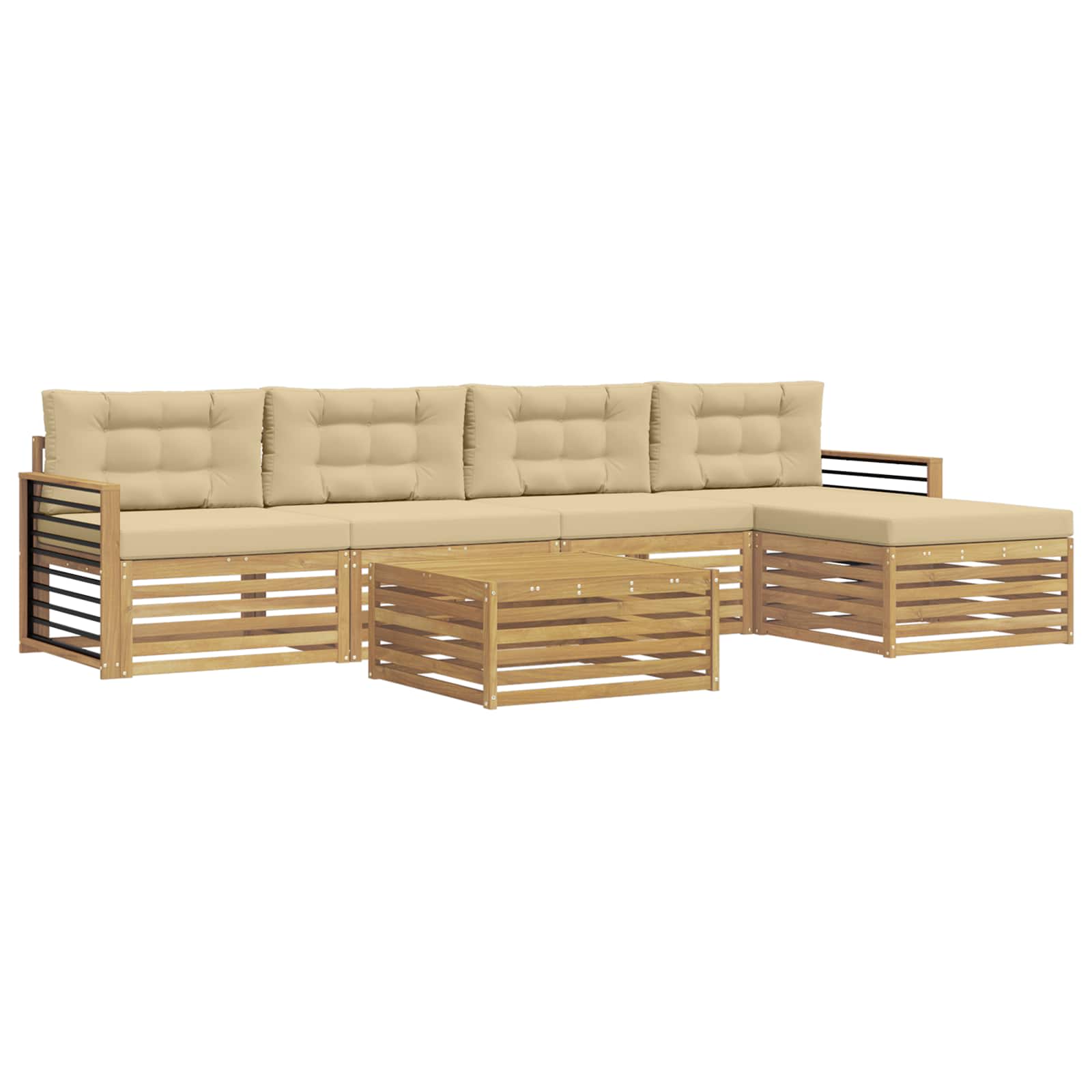 Buiten bankenset met kussen 7 pcs Wit en Beige Polyester – afbeelding 2