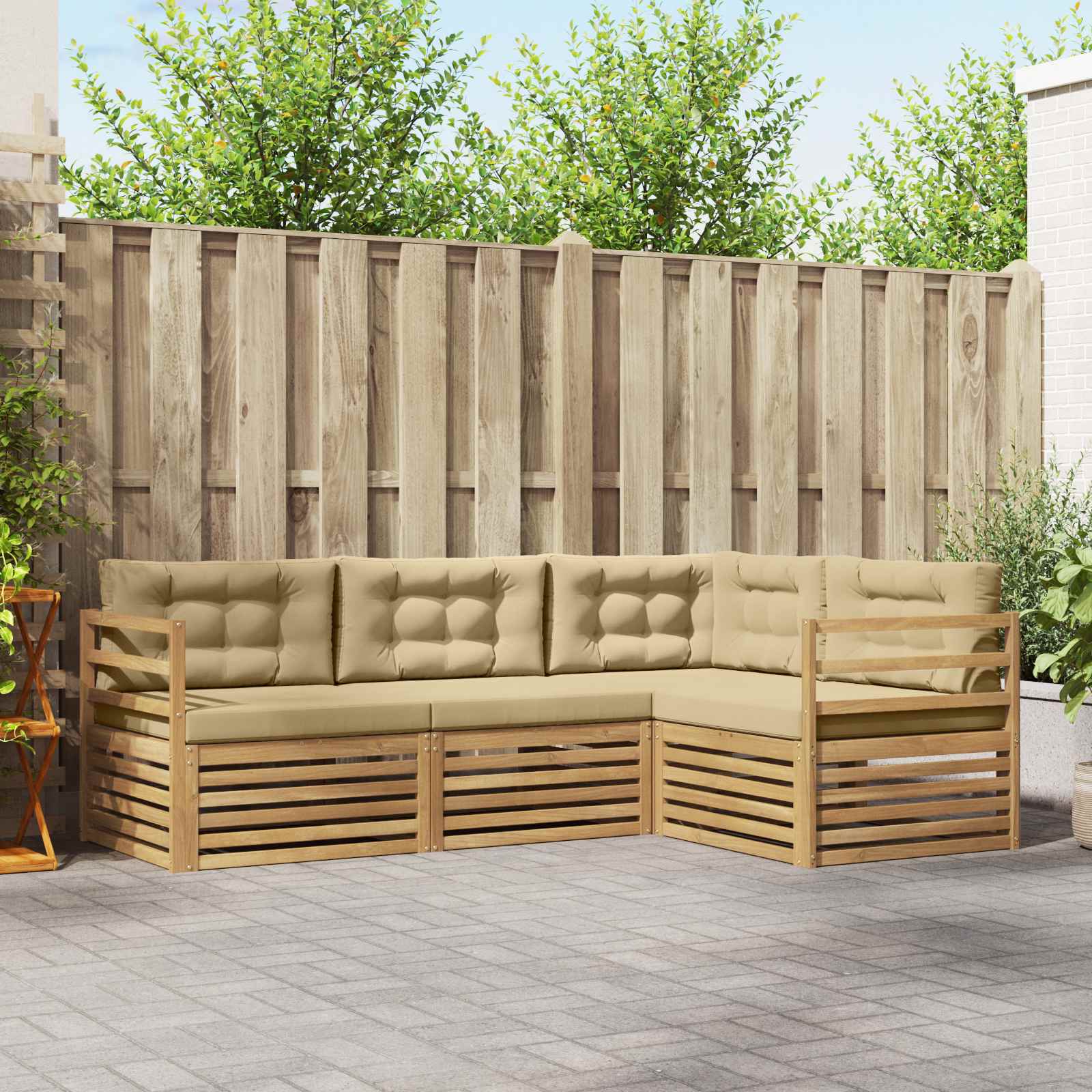 Buiten bankenset 4 pcs Wit en Beige 245,5 x 166,5 x 73 cm – afbeelding 1