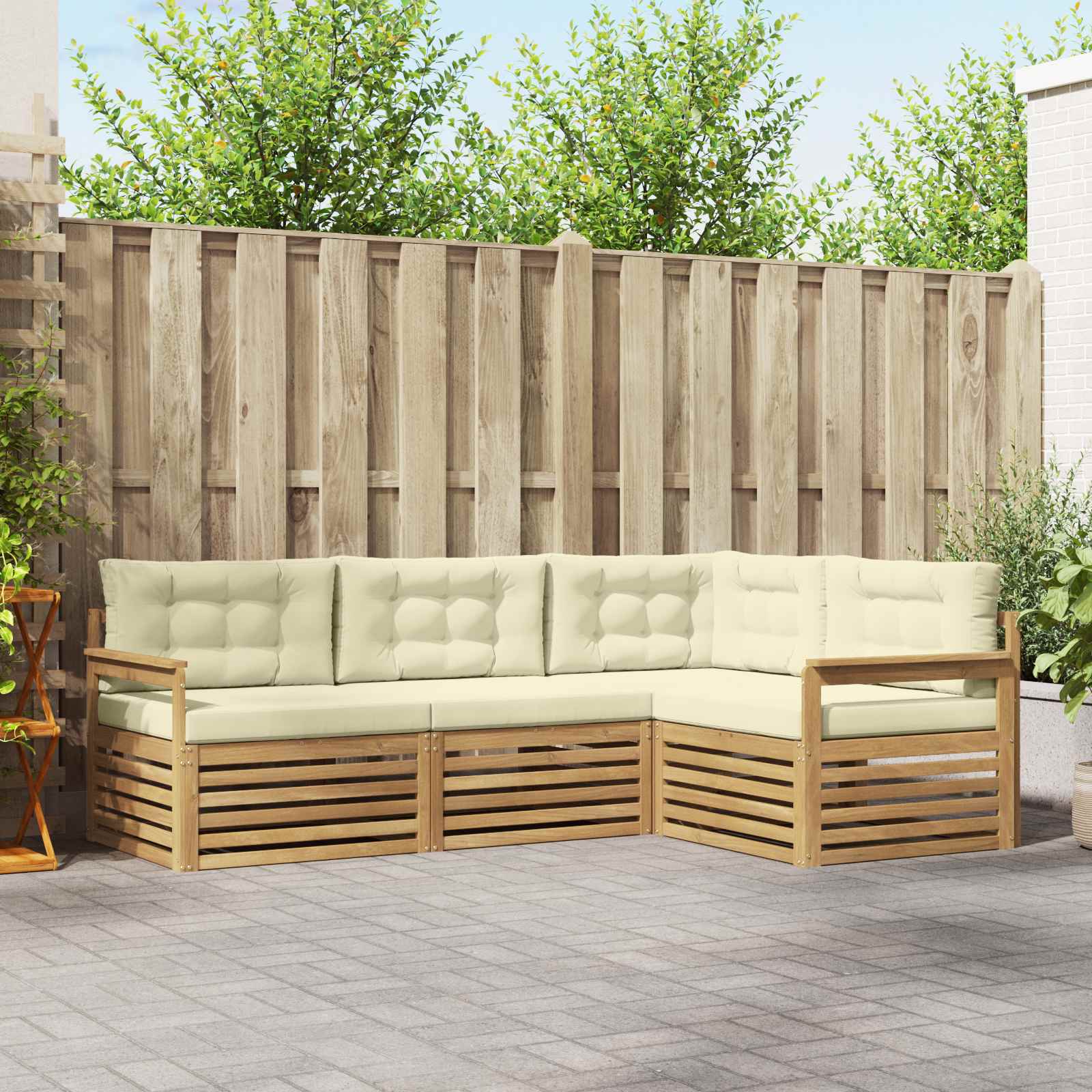 Buiten bankenset met kussen 5 pcs Wit en crèmekleurig Polyester – afbeelding 1
