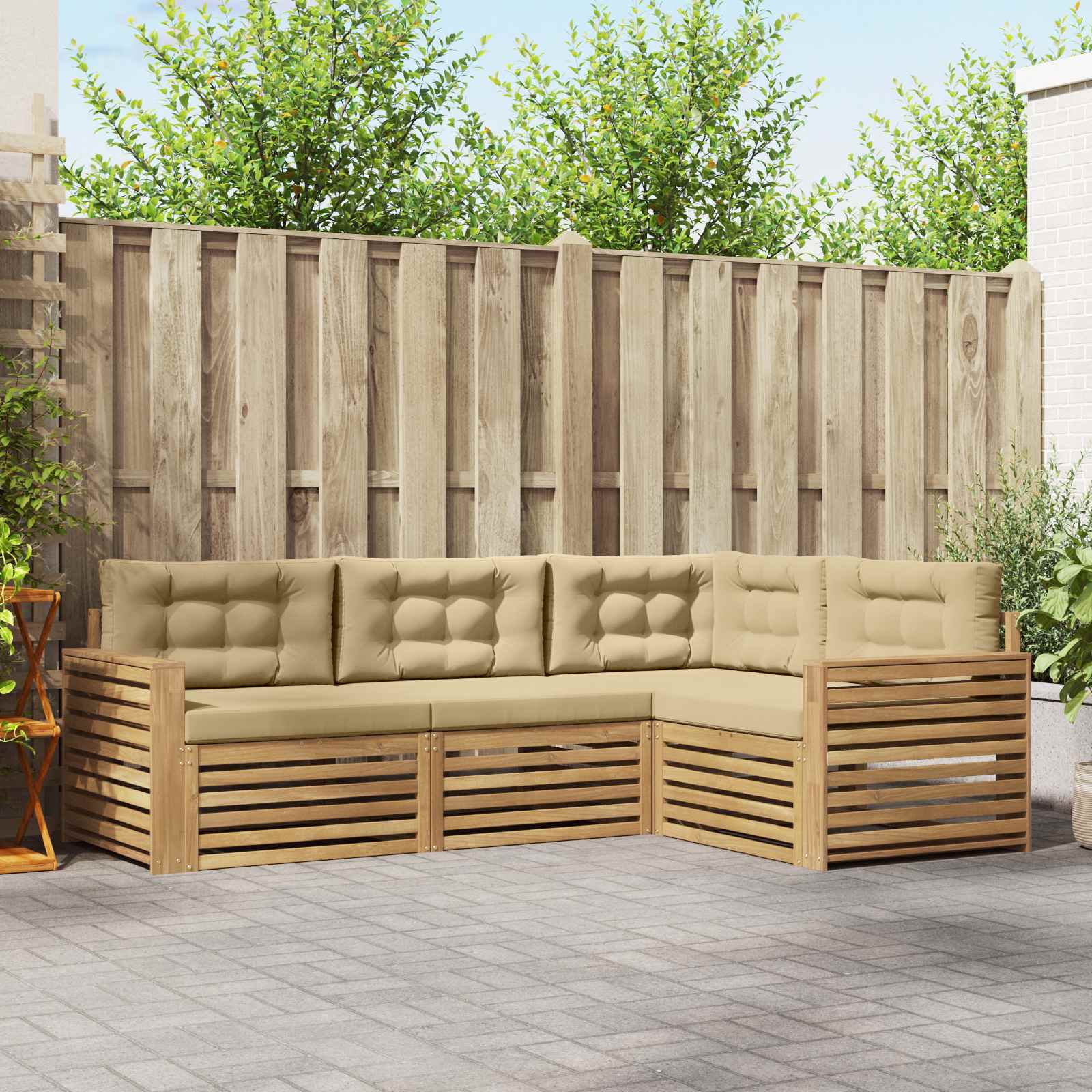 Buiten bankenset 4 pcs Wit en Beige 251,5 x 172,5 x 73 cm – afbeelding 1