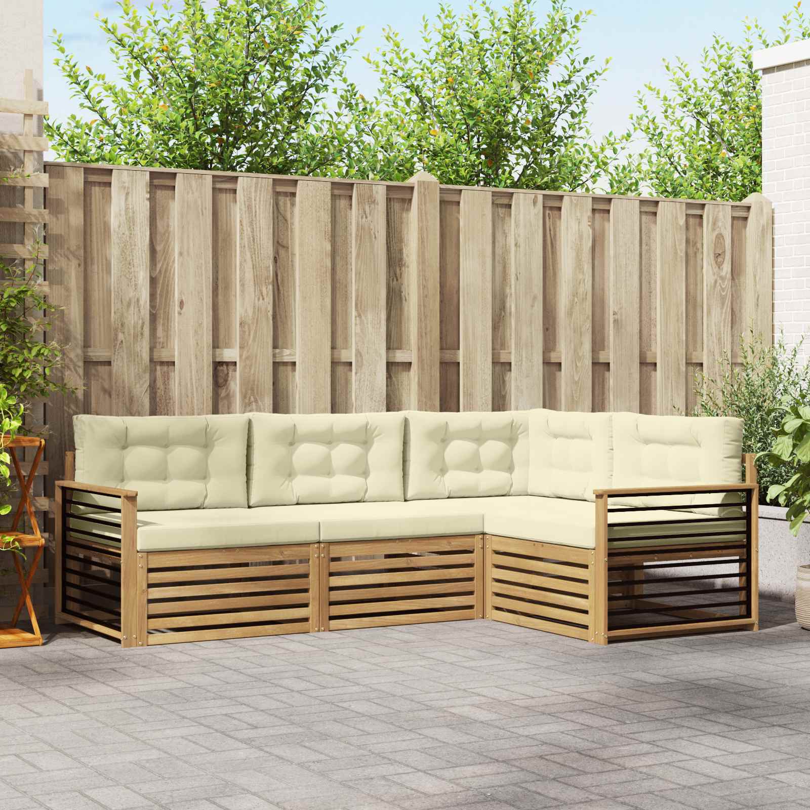 Buiten bankenset met kussen 5 pcs Wit en crèmekleurig Polyester – afbeelding 1