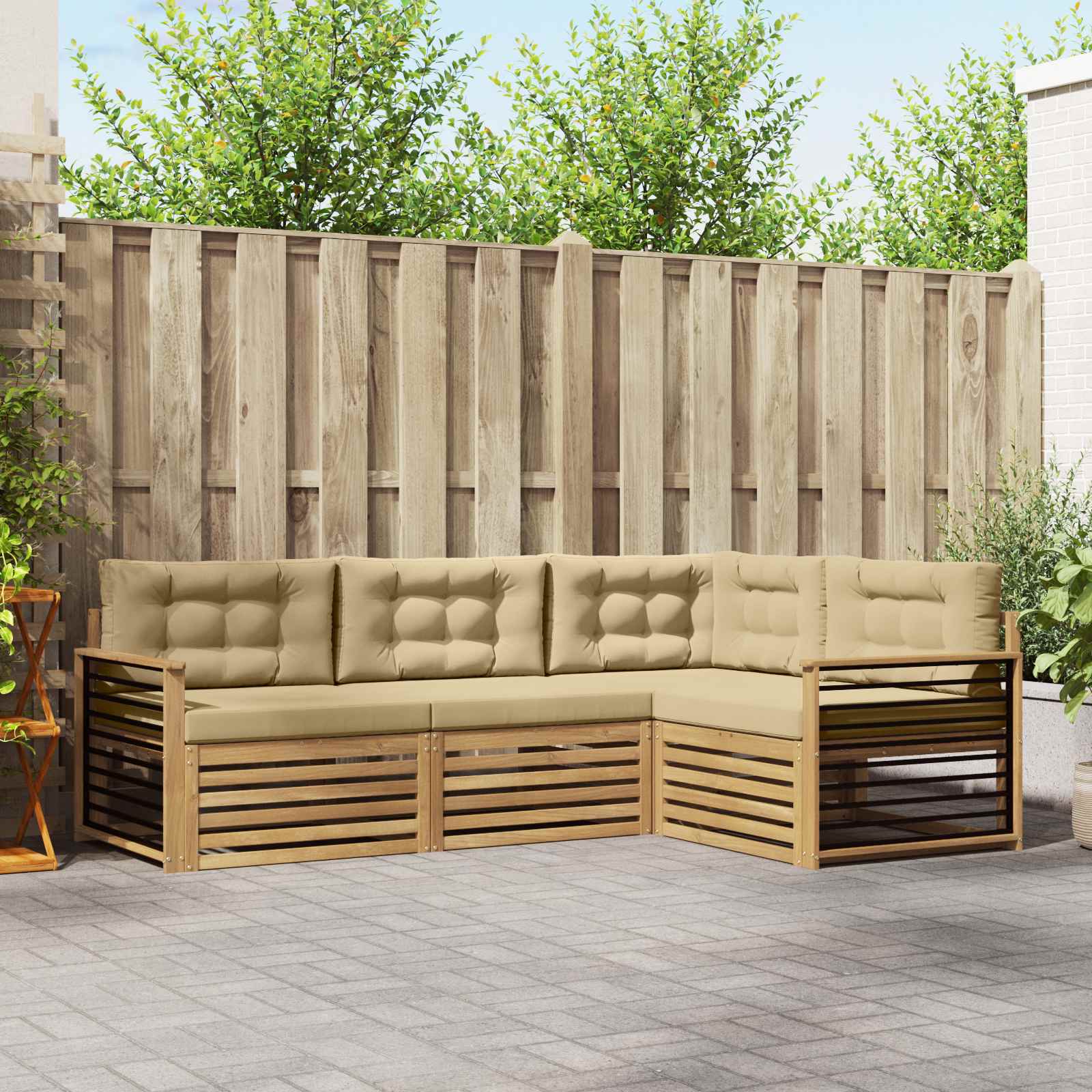 Buiten bankenset met kussen 5 pcs Wit en Beige Polyester