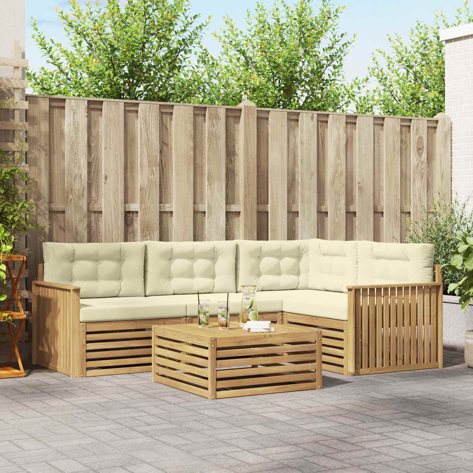 Buiten bankenset 5 pcs Wit en crèmekleurig 79 x 79 x 37 cm – afbeelding 1